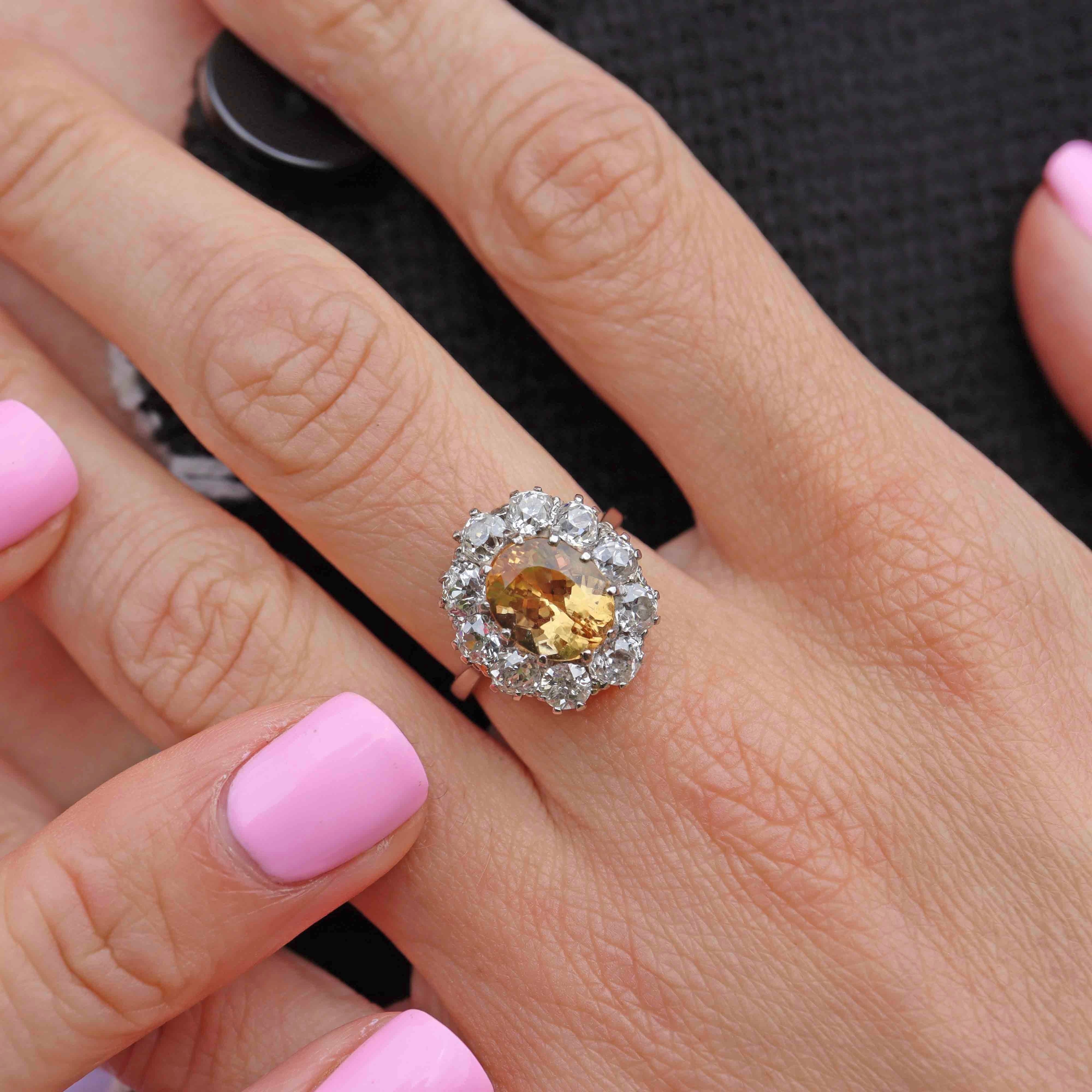 Ellibelle Jewellery Antique Yellow Topaz & Diamond Platinum Engagement Ring