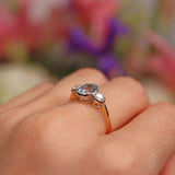 Ellibelle Jewellery Aquamarine & Diamond 18ct Gold Bezel-Set Three-Stone Ring