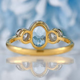 Ellibelle Jewellery Aquamarine & Diamond 18ct Gold Bezel-Set Three-Stone Ring