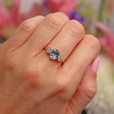 Ellibelle Jewellery Aquamarine & Diamond 18ct Gold Bezel-Set Three-Stone Ring