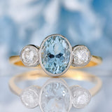 Ellibelle Jewellery Aquamarine & Diamond 18ct Gold Bezel-Set Three-Stone Ring