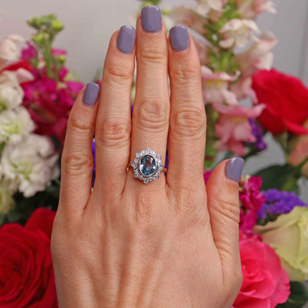 Ellibelle Jewellery Aquamarine & Diamond 18ct Gold Cluster Engagement Ring (2.40ct)