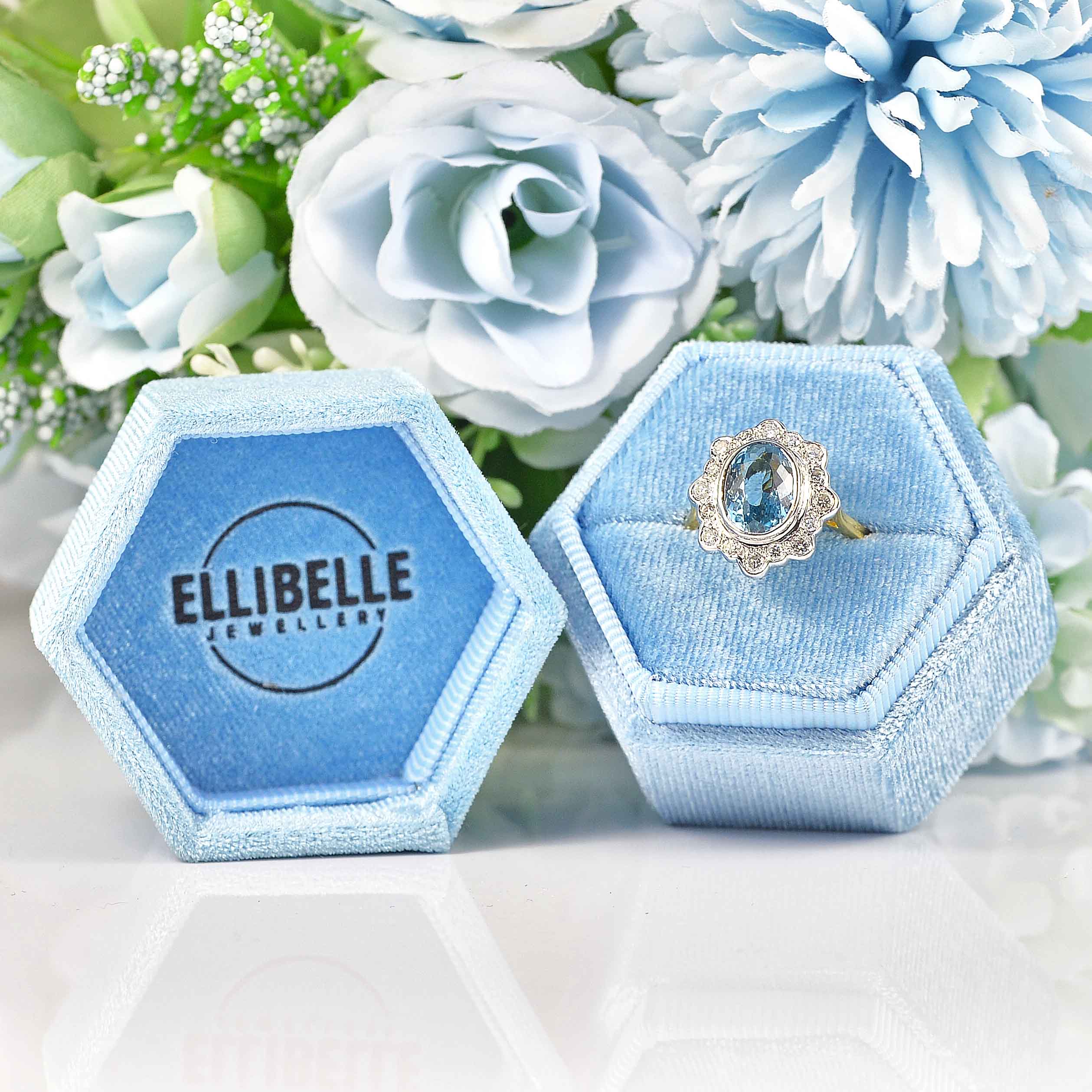 Ellibelle Jewellery Aquamarine & Diamond 18ct Gold Cluster Engagement Ring (2.40ct)