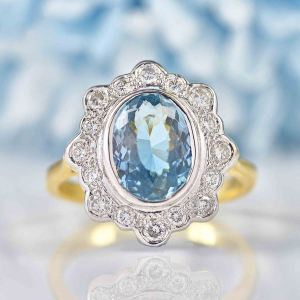 Ellibelle Jewellery Aquamarine & Diamond 18ct Gold Cluster Engagement Ring (2.40ct)