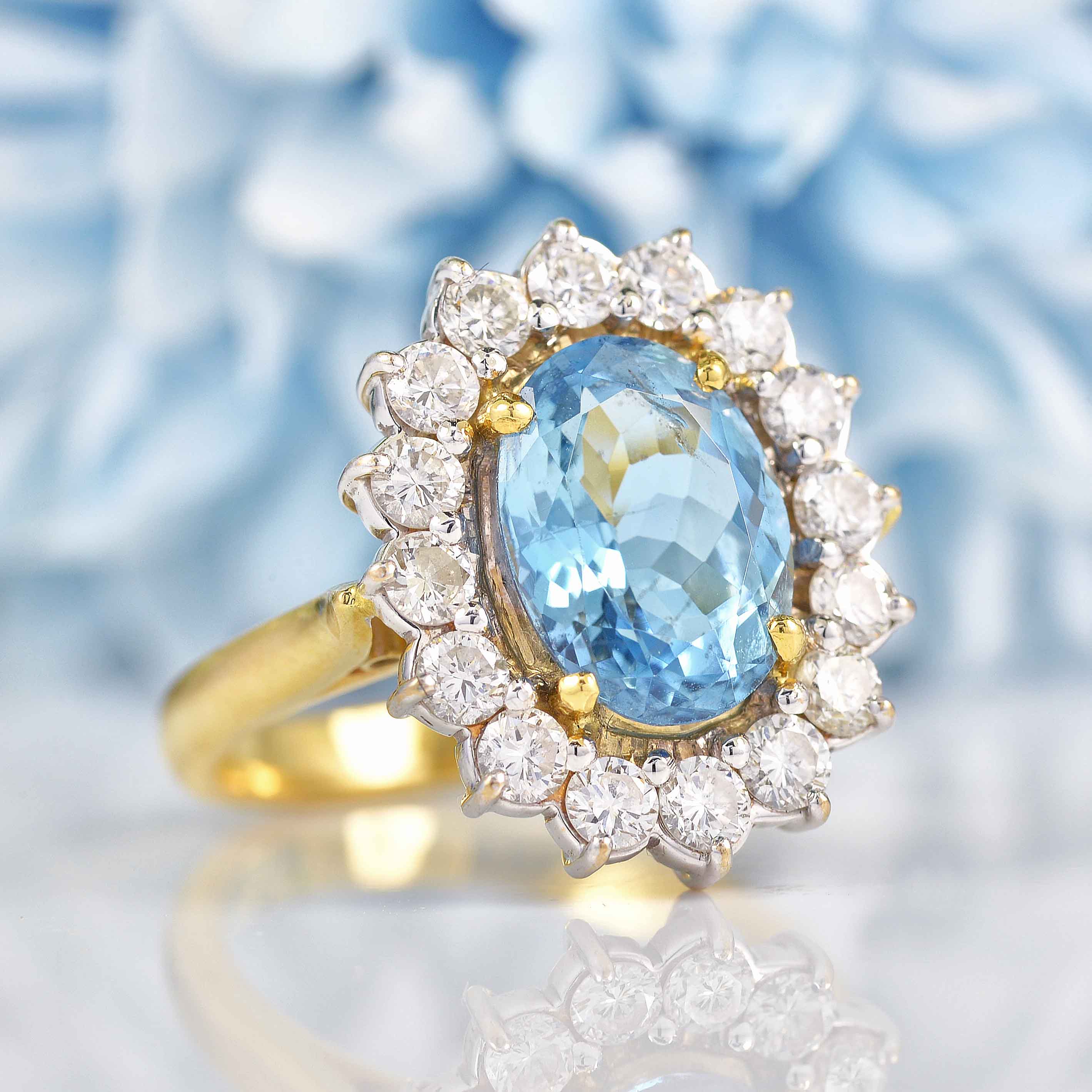 Ellibelle Jewellery Aquamarine & Diamond 18ct Gold Cluster Engagement Ring (3.05ct)