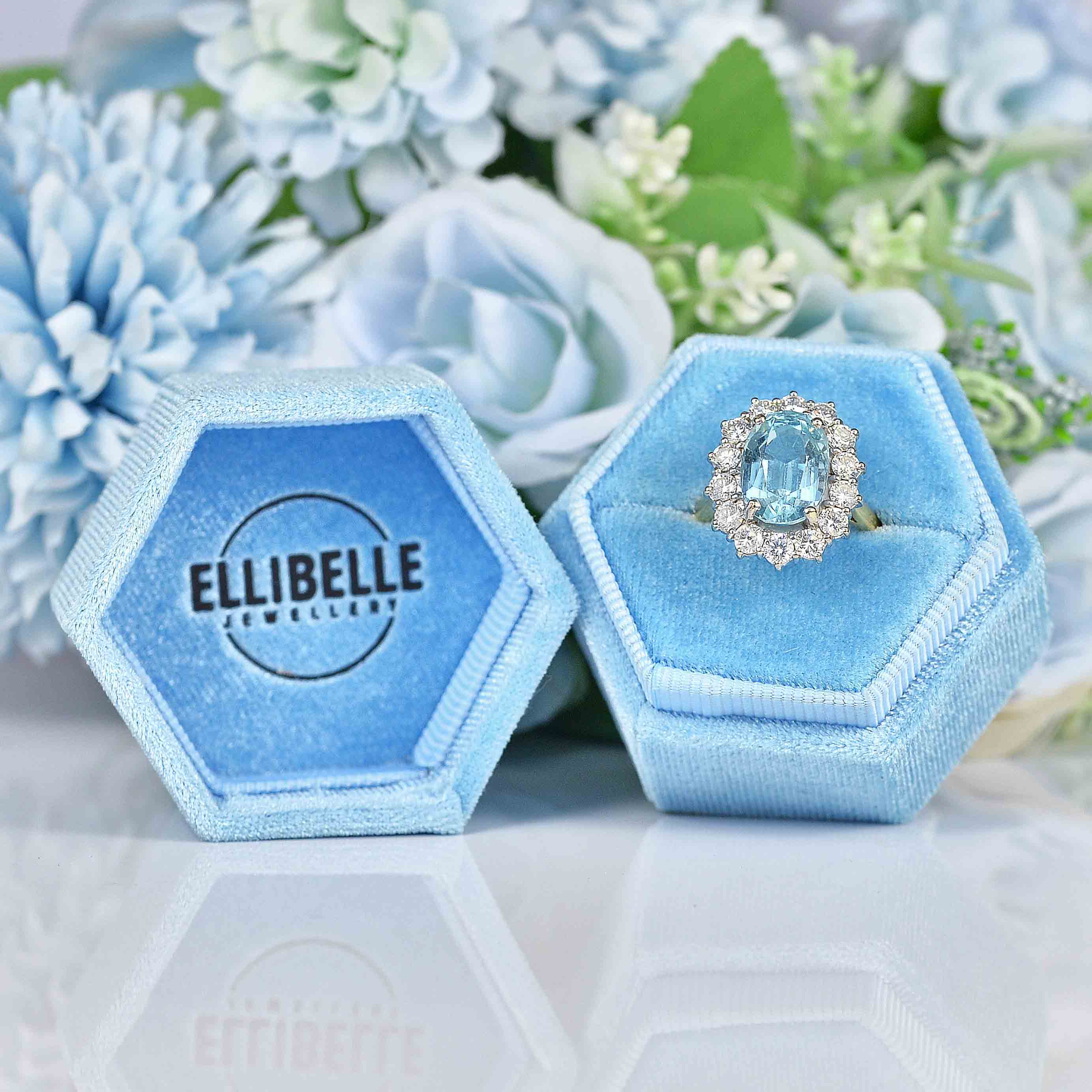 Ellibelle Jewellery Aquamarine & Diamond 18ct Gold Cluster Engagement Ring