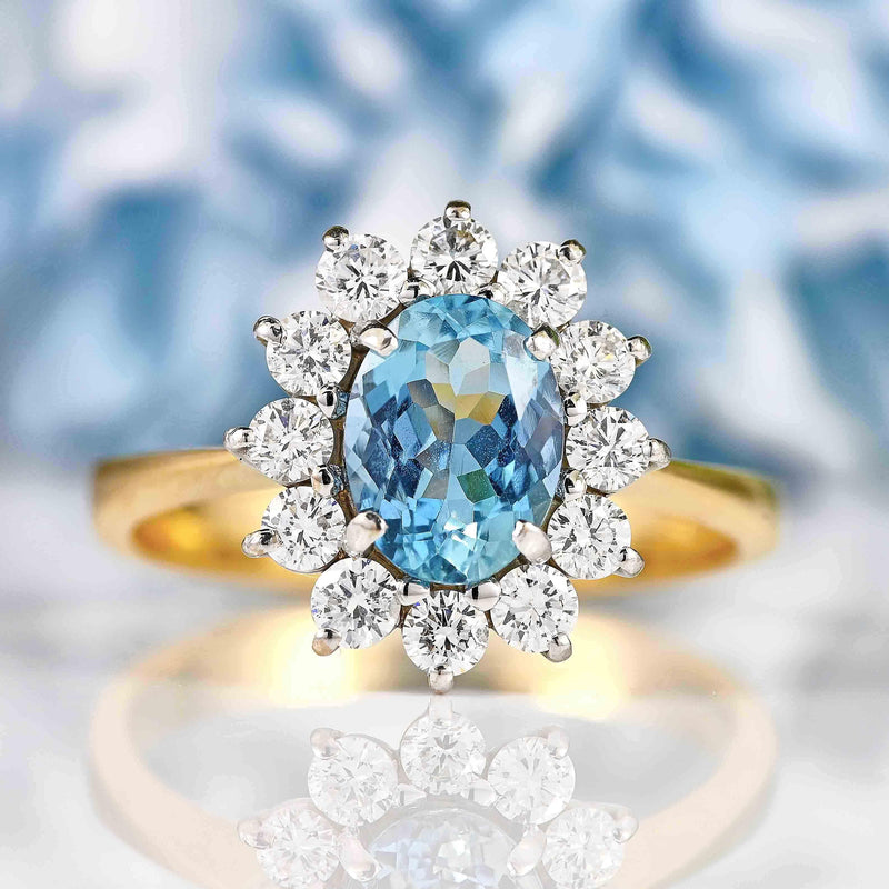 Ellibelle Jewellery Aquamarine & Diamond 18ct Gold Cluster Ring (1.10ct)