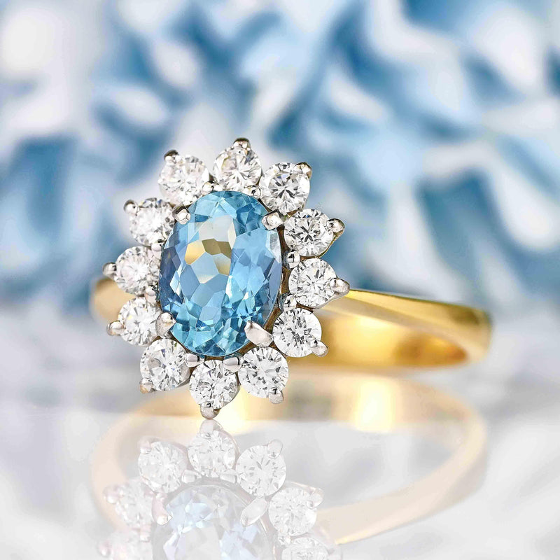 Ellibelle Jewellery Aquamarine & Diamond 18ct Gold Cluster Ring (1.10ct)