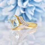 Ellibelle Jewellery Aquamarine & Diamond 18ct Gold Crossover Ring
