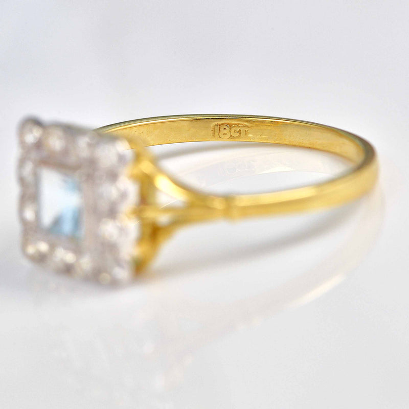 Ellibelle Jewellery Aquamarine & Diamond 18ct Gold Square Cluster Ring