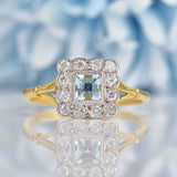 Ellibelle Jewellery Aquamarine & Diamond 18ct Gold Square Cluster Ring