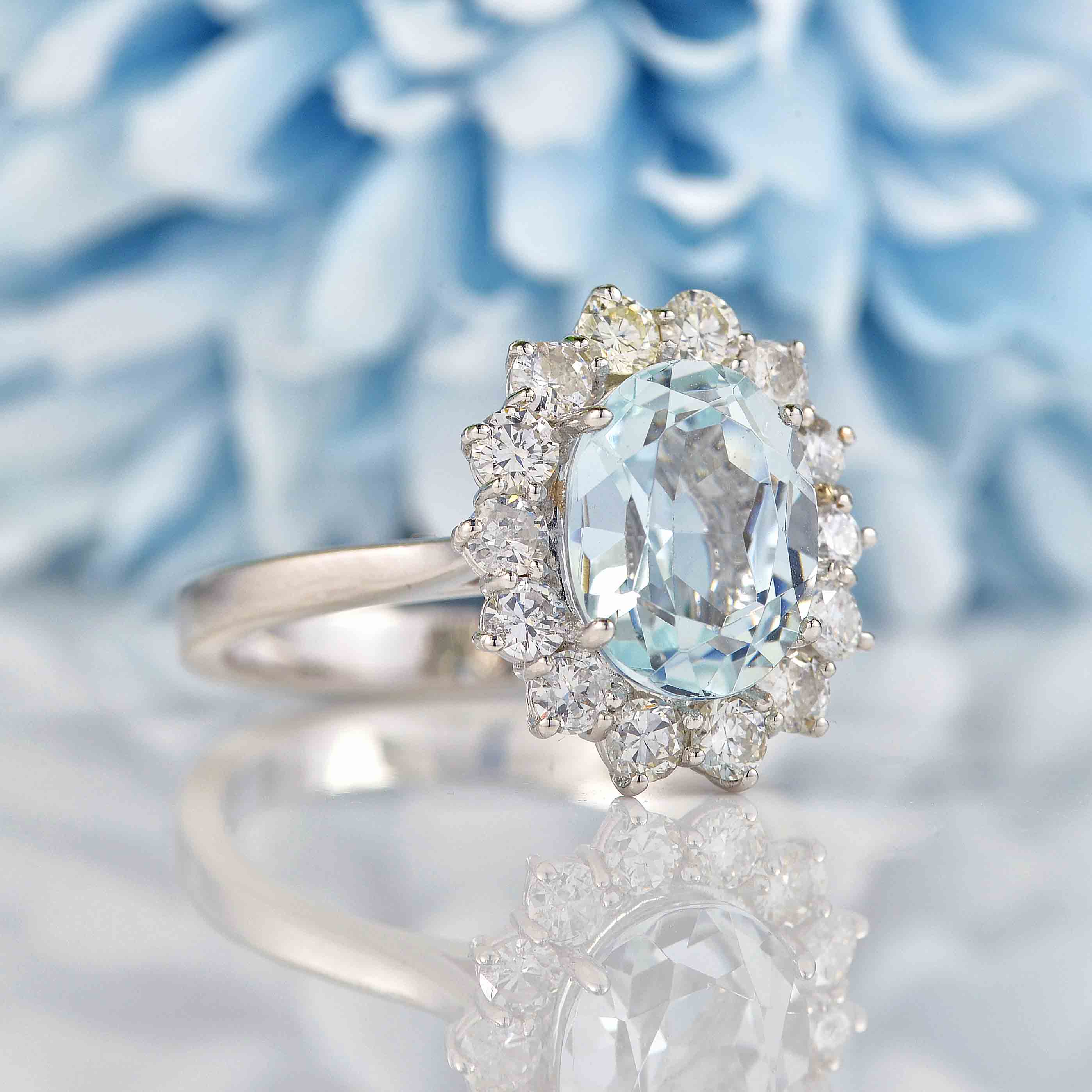 Ellibelle Jewellery Aquamarine & Diamond 18ct White Gold Cluster Engagement Ring