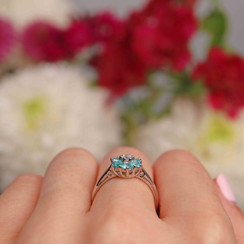 Ellibelle Jewellery Aquamarine & Diamond 18ct White Gold Daisy Cluster Ring
