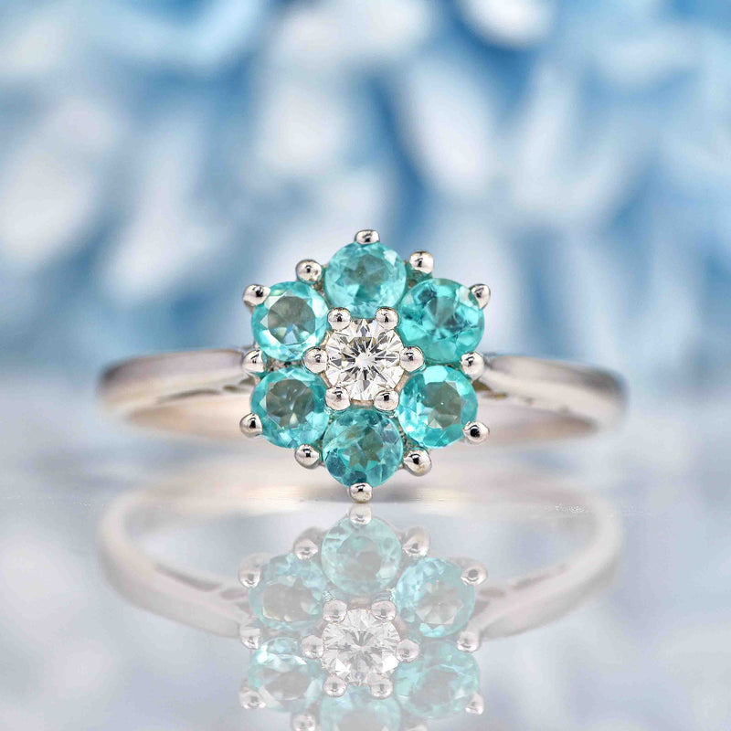 Ellibelle Jewellery Aquamarine & Diamond 18ct White Gold Daisy Cluster Ring