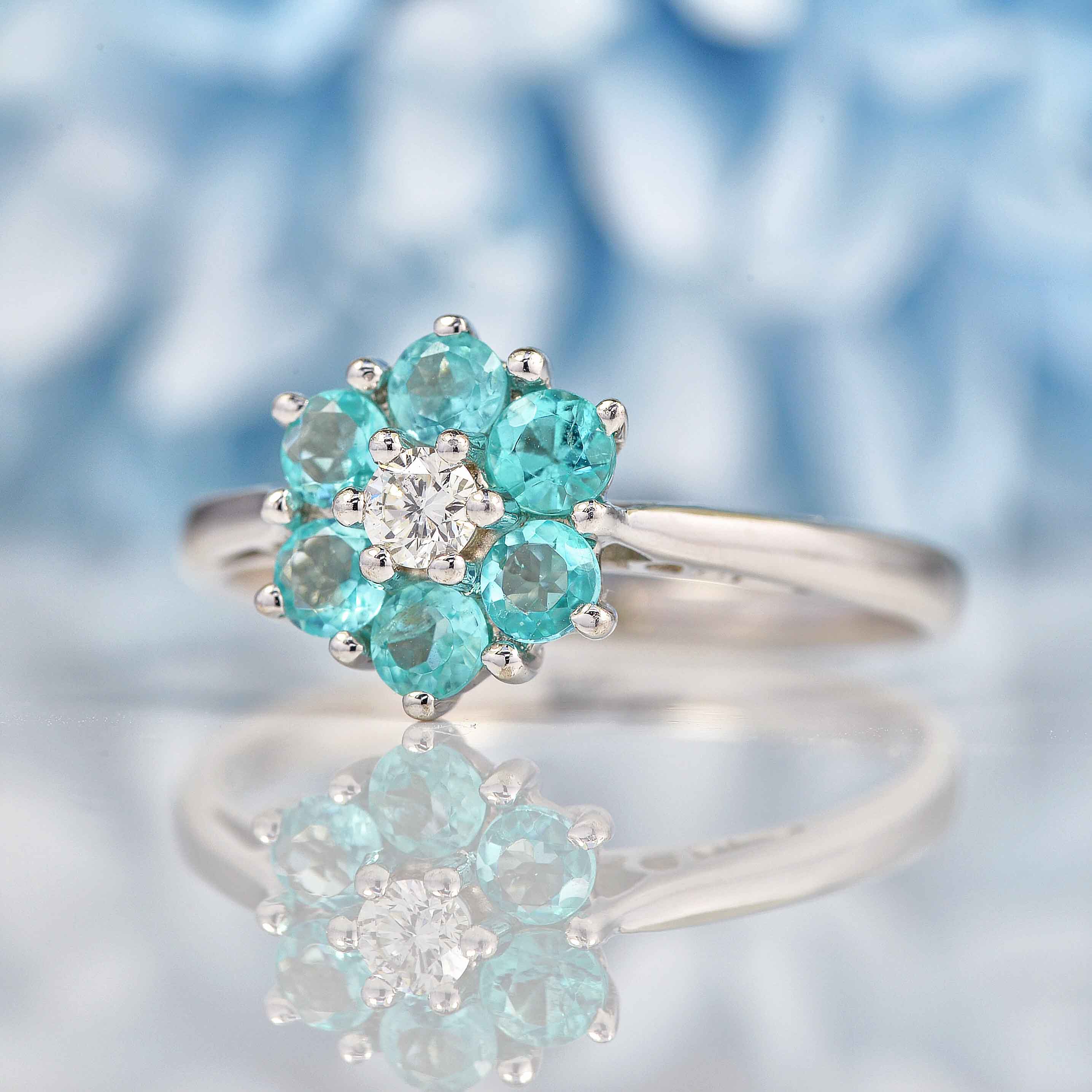 Ellibelle Jewellery Aquamarine & Diamond 18ct White Gold Daisy Cluster Ring