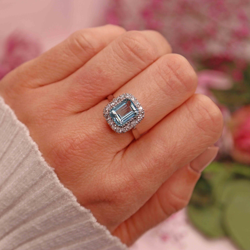 Ellibelle Jewellery Aquamarine & Diamond 18ct White Gold Engagement Ring