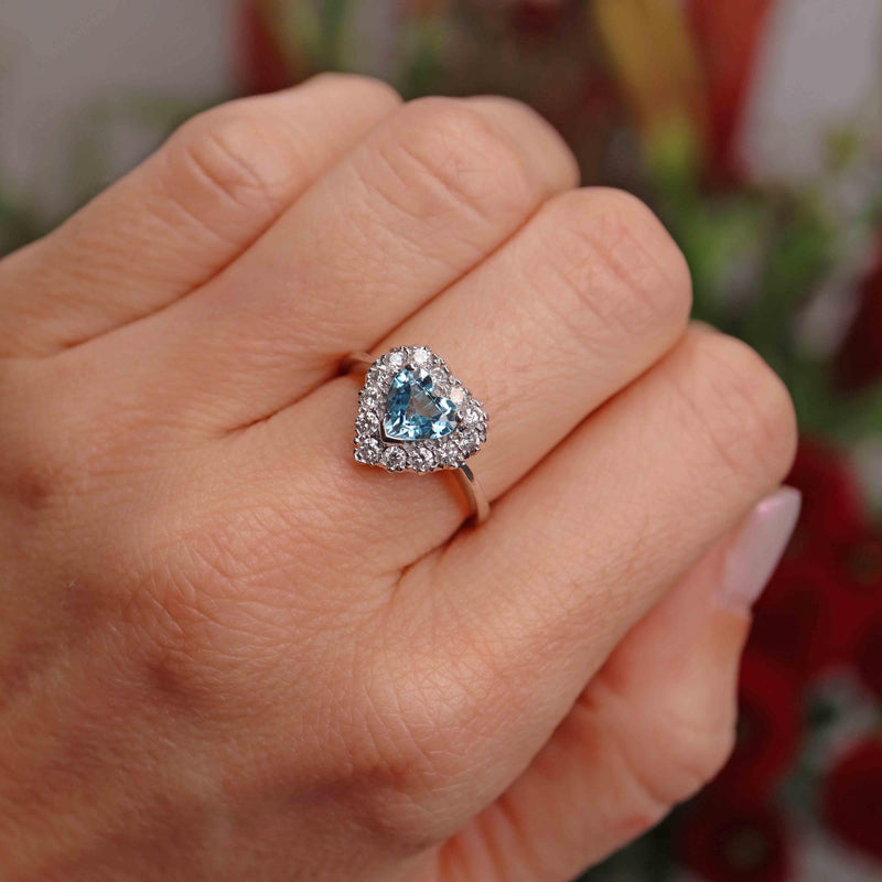 Ellibelle Jewellery Aquamarine & Diamond 18ct White Gold Heart-Shaped Cluster Ring