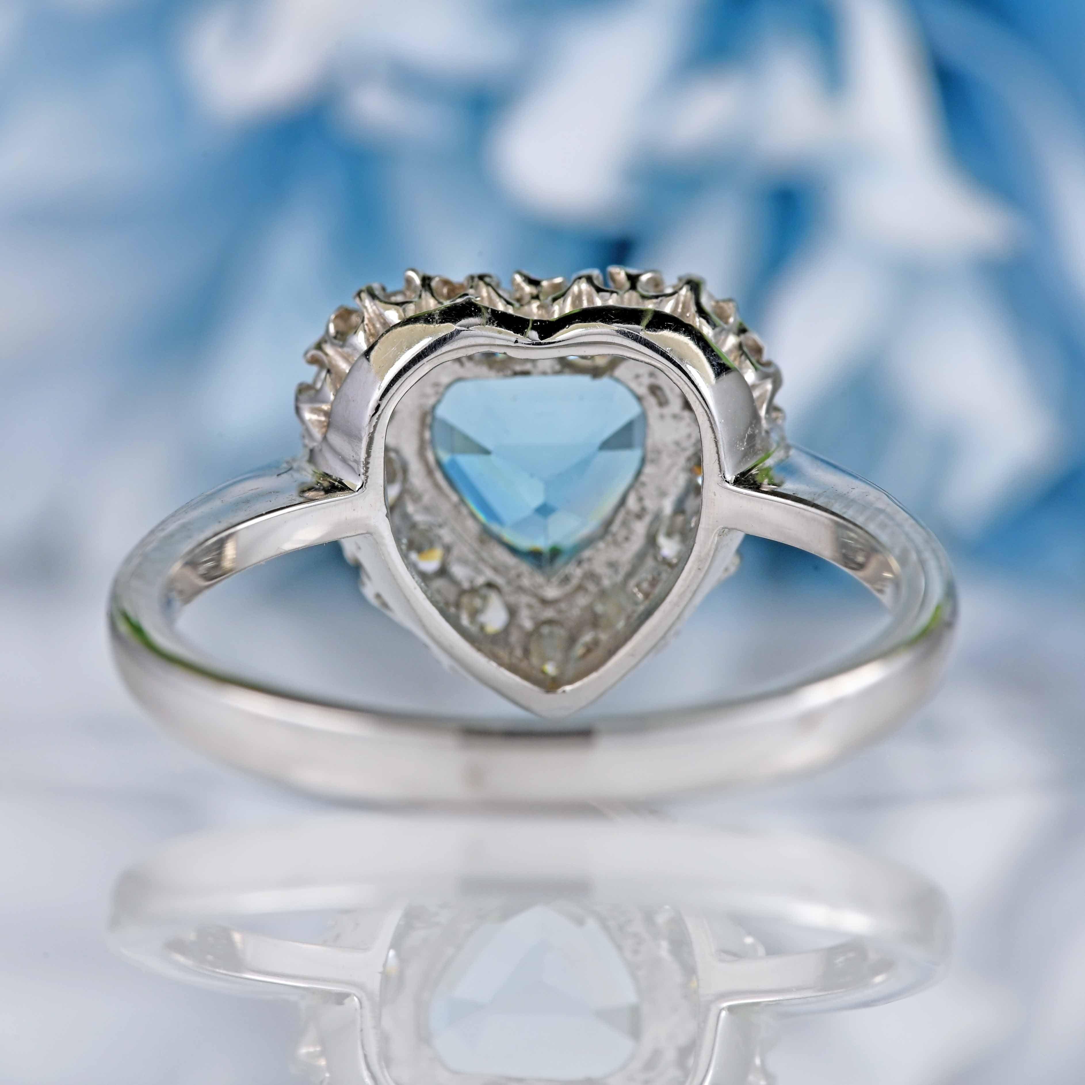 Aquamarine Diamond 18ct White Gold Heart-Shaped Cluster Ring