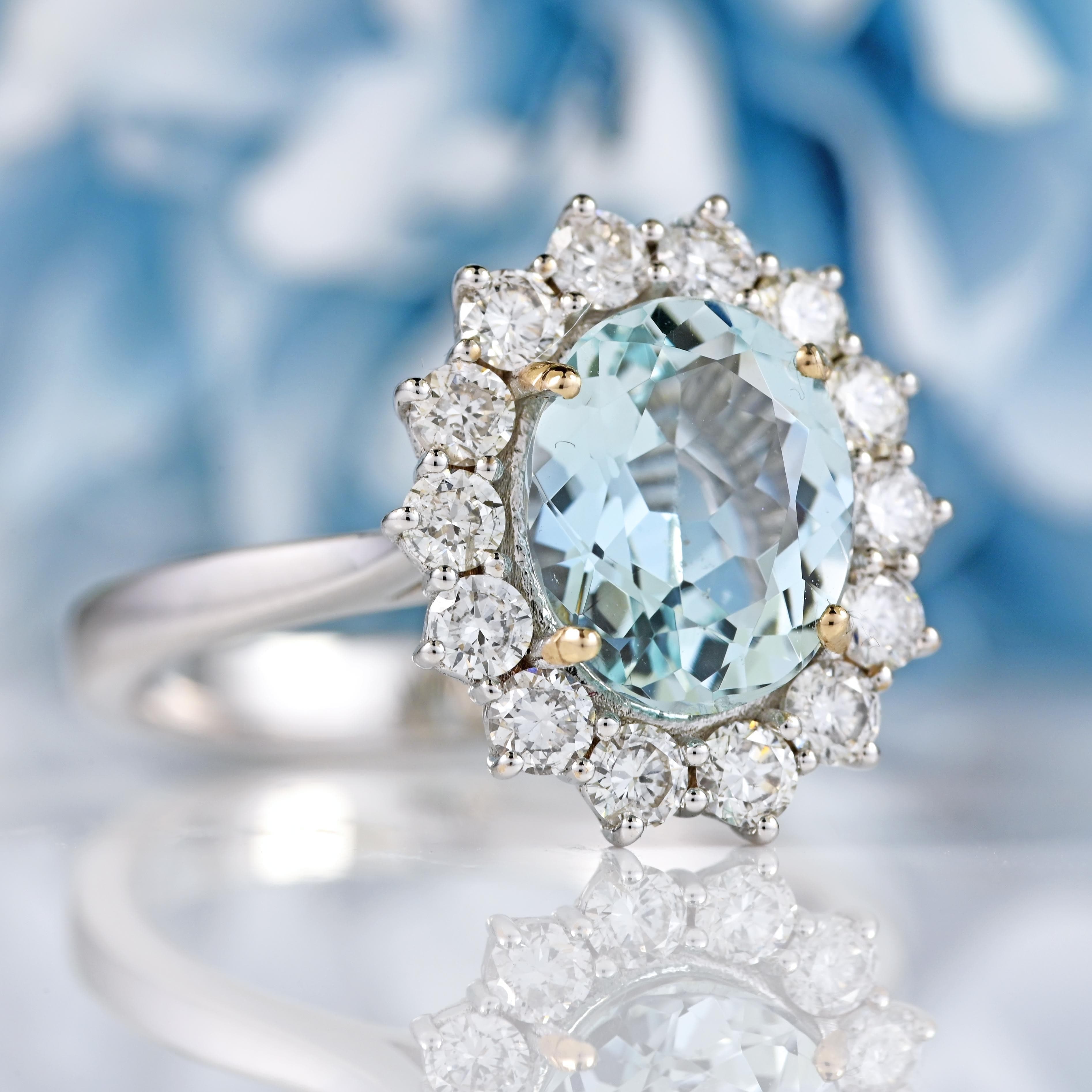 Ellibelle Jewellery Aquamarine & Diamond 18ct White Gold Oval Cluster Ring (2.04ct)