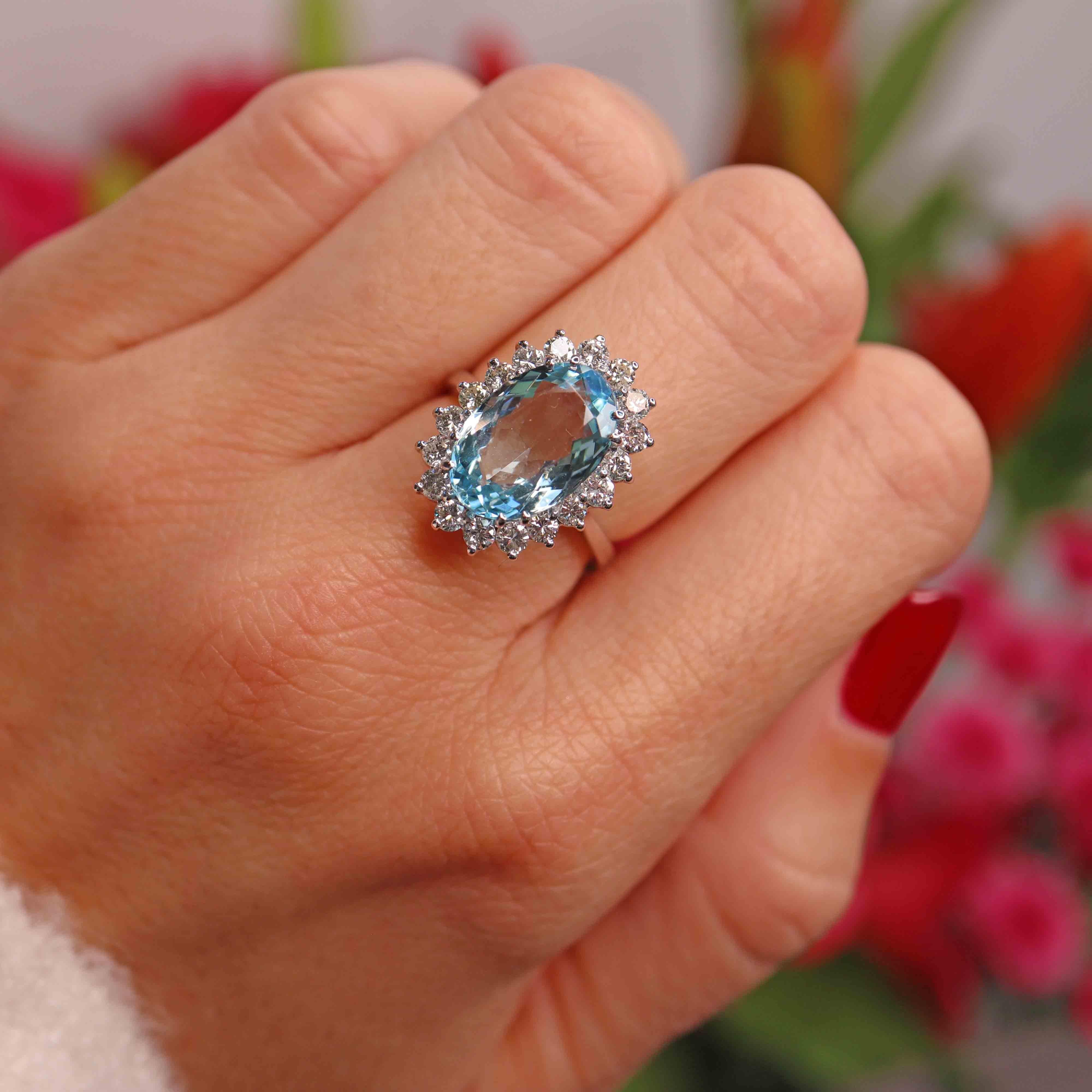 Ellibelle Jewellery Aquamarine & Diamond 18ct White Gold Oval Cluster Ring (4.04ct)