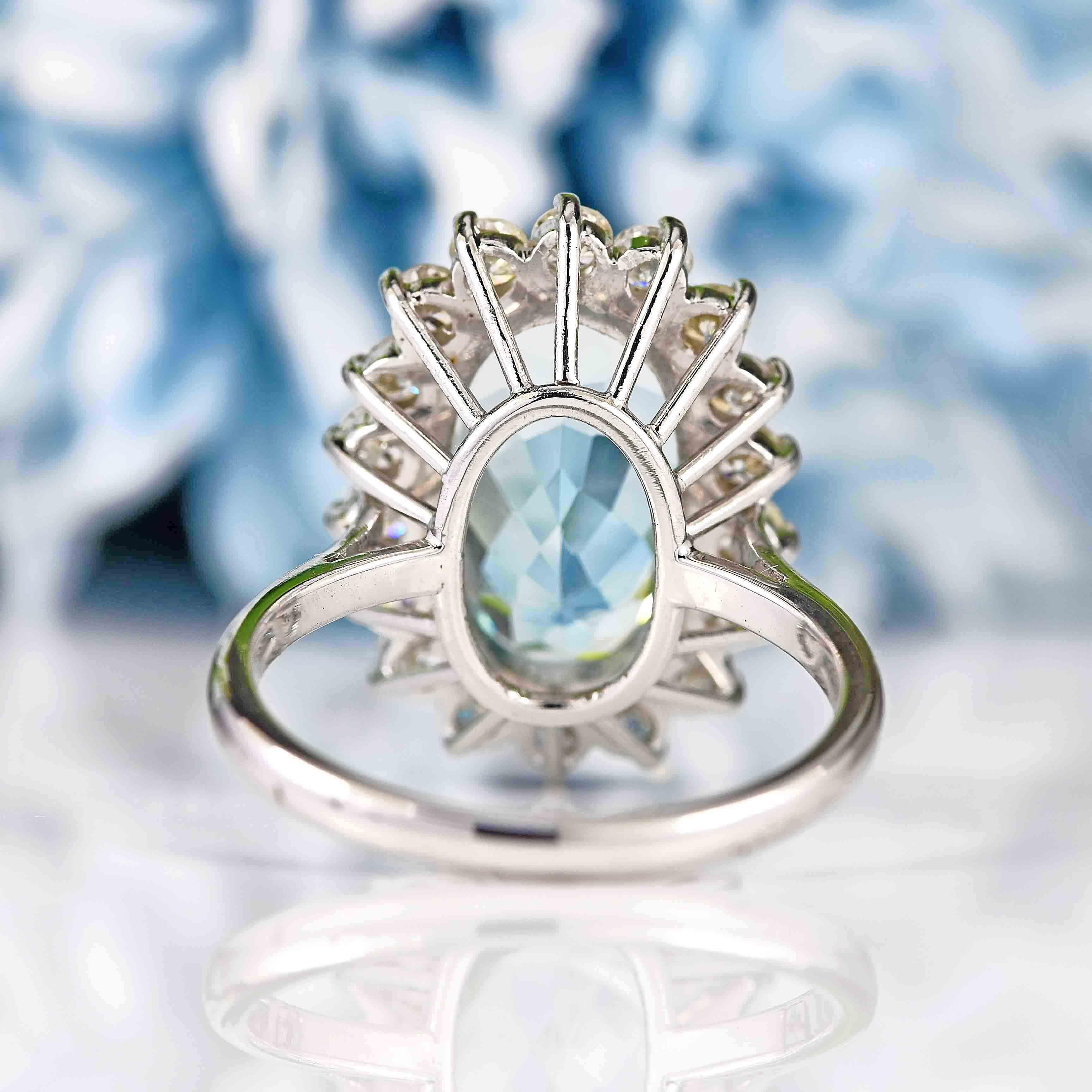 Ellibelle Jewellery Aquamarine & Diamond 18ct White Gold Oval Cluster Ring (4.04ct)