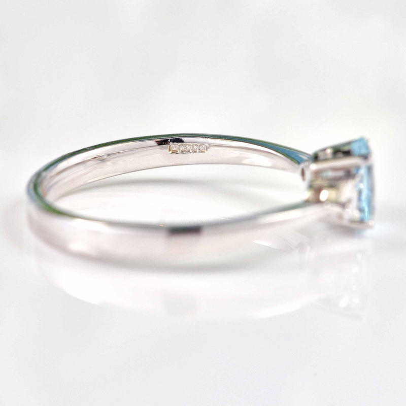 Ellibelle Jewellery Aquamarine & Diamond 18ct White Gold Oval Three-Stone Engagement Ring (0.42ct)
