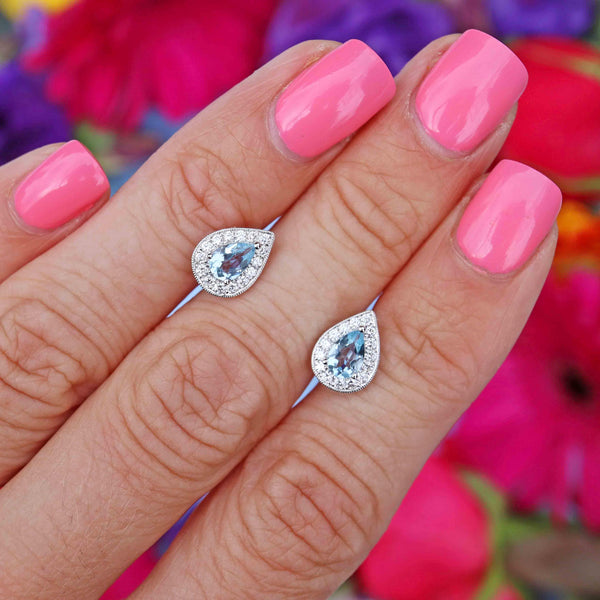 Ellibelle Jewellery Aquamarine & Diamond 18ct White Gold Pear Cluster Stud Earrings