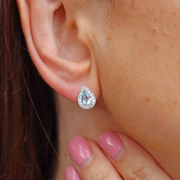 Ellibelle Jewellery Aquamarine & Diamond 18ct White Gold Pear Cluster Stud Earrings