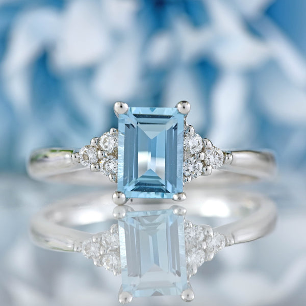 Ellibelle Jewellery Aquamarine & Diamond 18ct White Gold Seven-Stone Ring