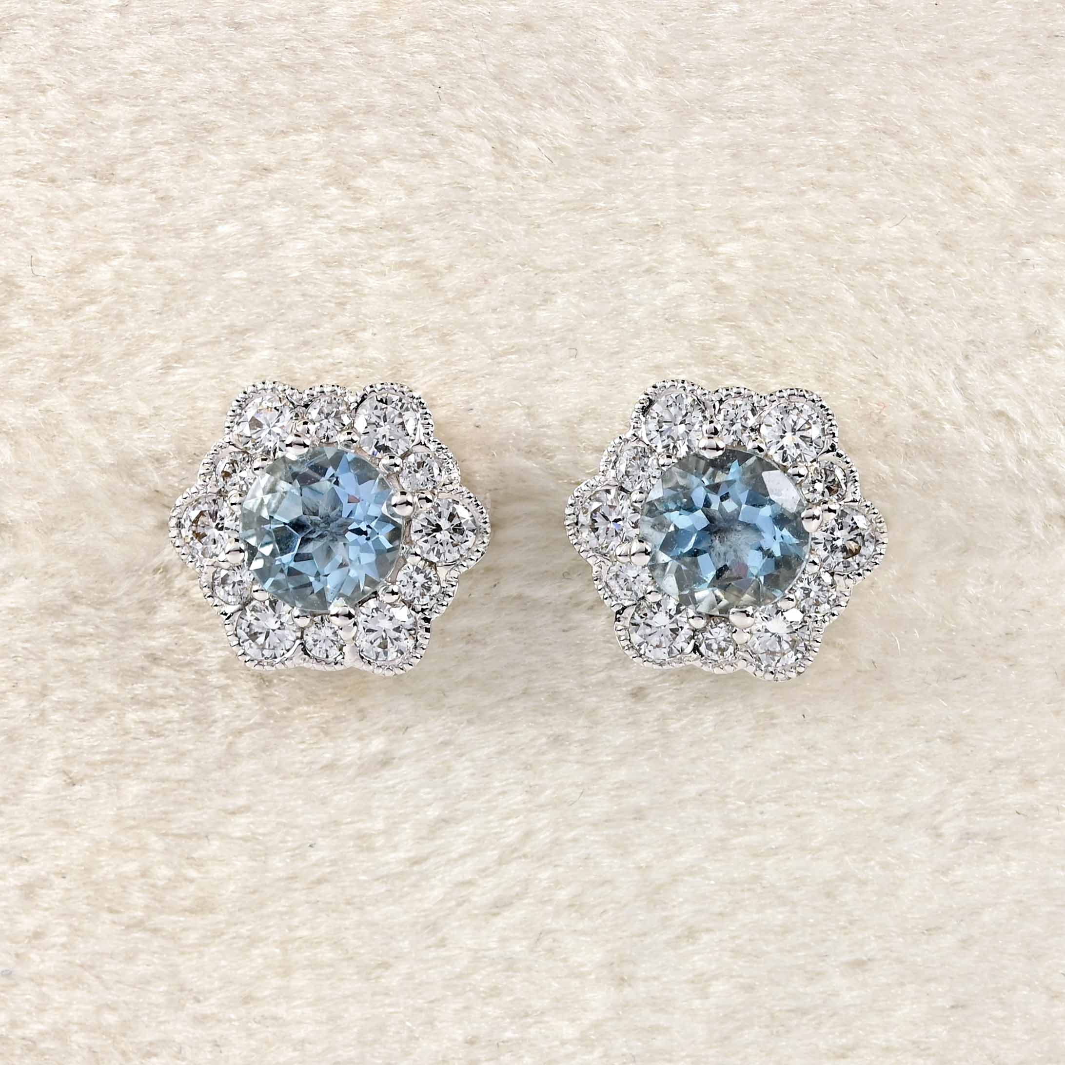 Ellibelle Jewellery Aquamarine & Diamond 18ct White Gold Stud Earrings