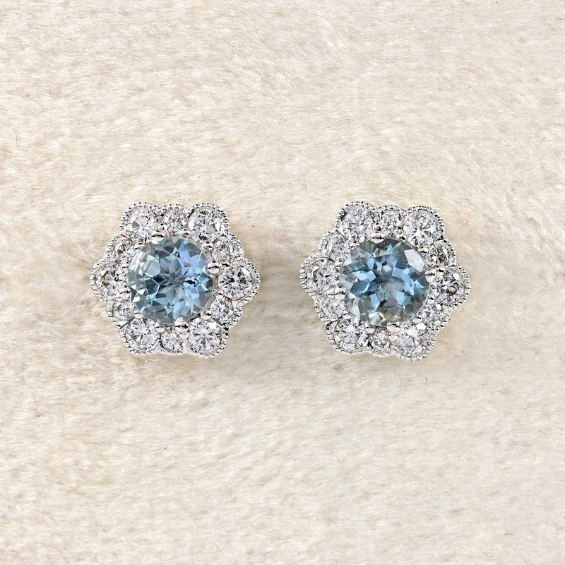 Ellibelle Jewellery Aquamarine & Diamond 18ct White Gold Stud Earrings