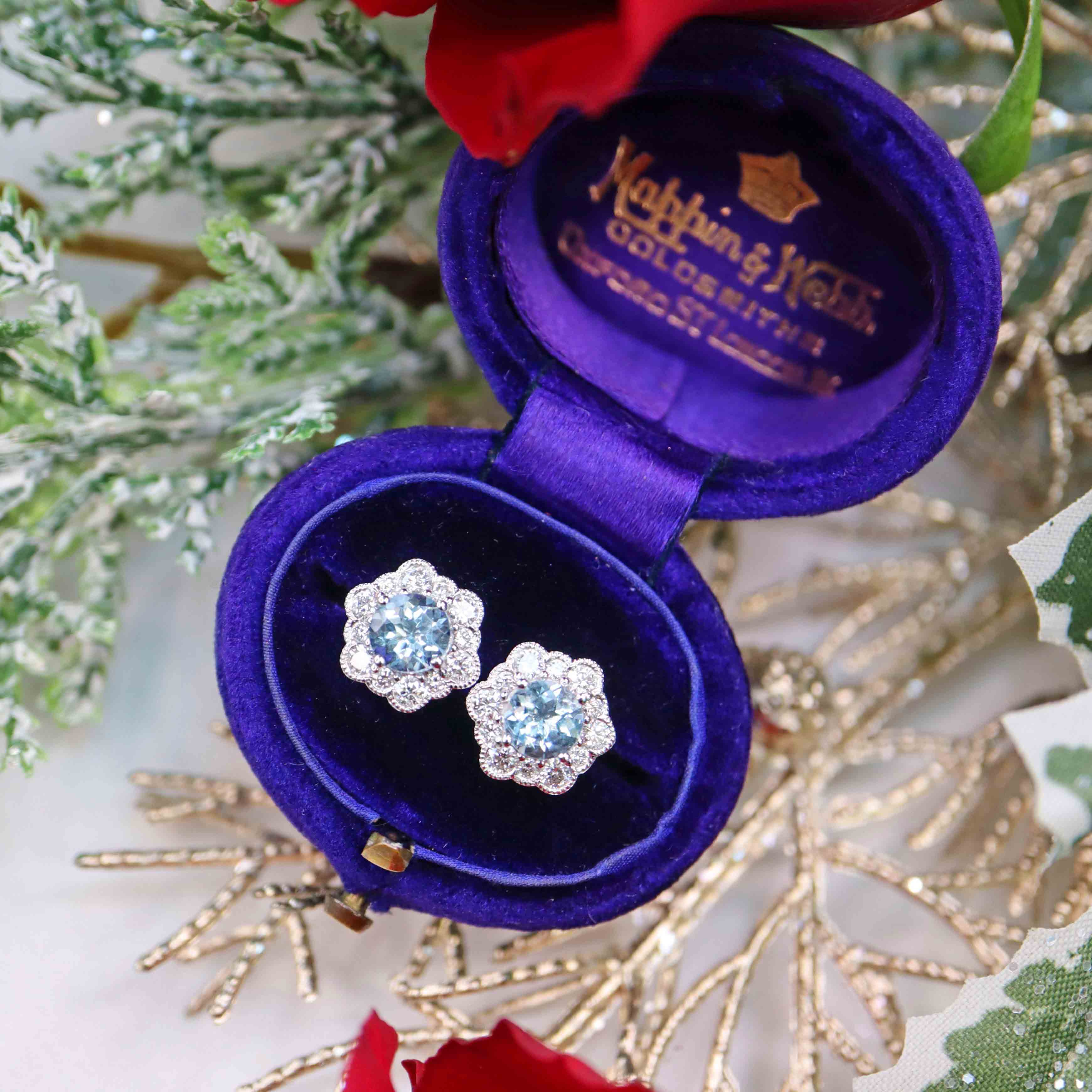 Aquamarine Diamond 18ct White Gold Stud Earrings