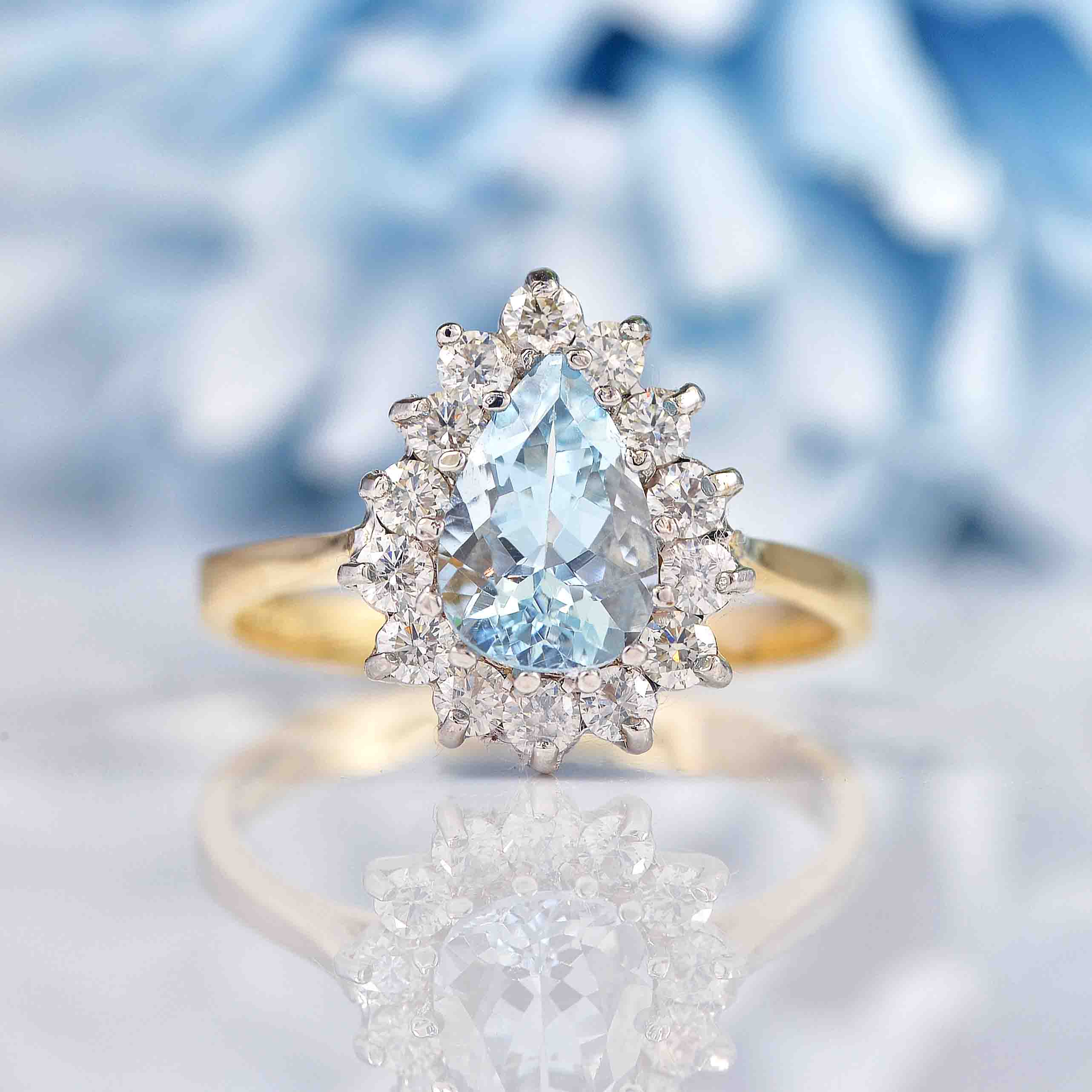 Ellibelle Jewellery Aquamarine & Diamond 9ct Gold Pear-Shaped Cluster Ring