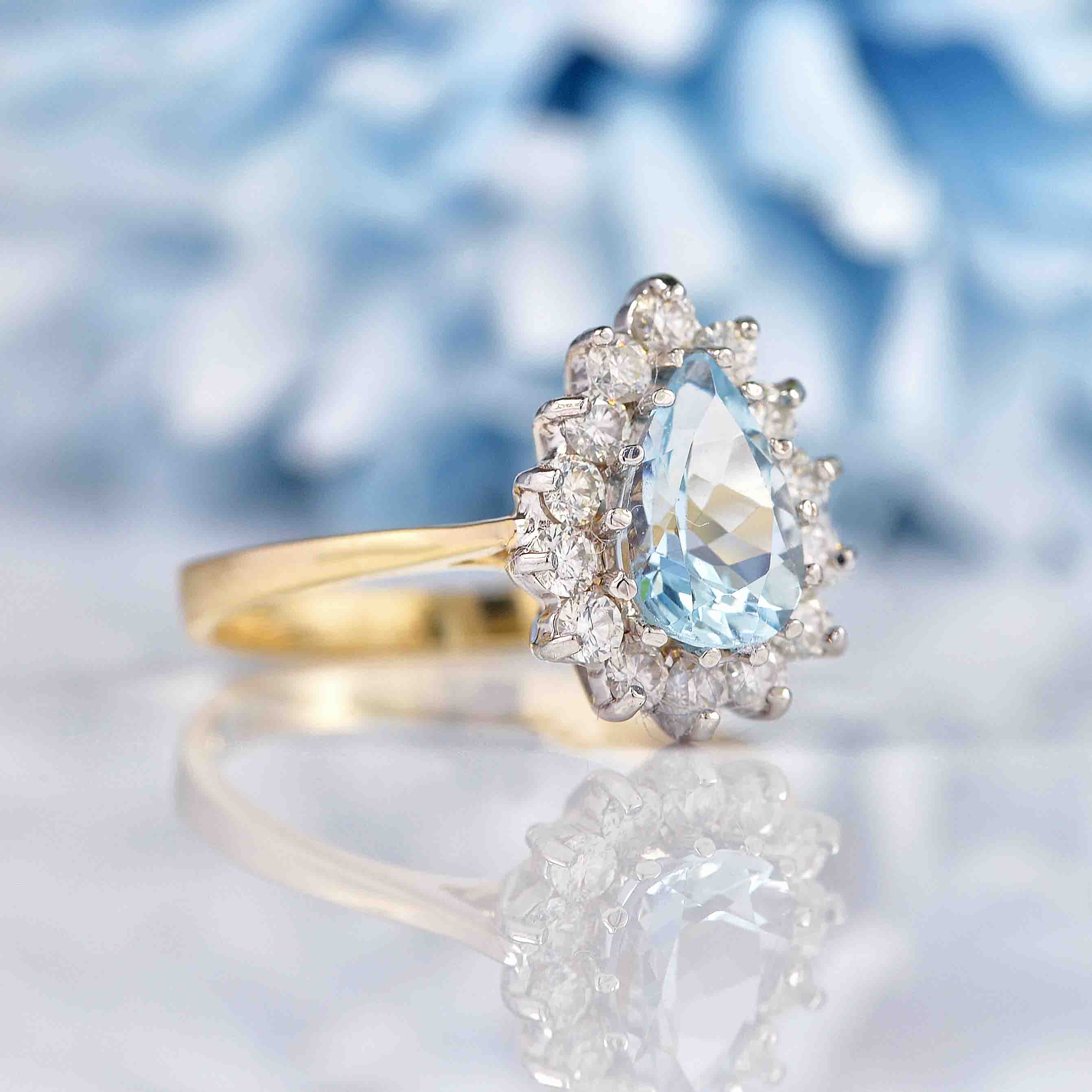 Ellibelle Jewellery Aquamarine & Diamond 9ct Gold Pear-Shaped Cluster Ring