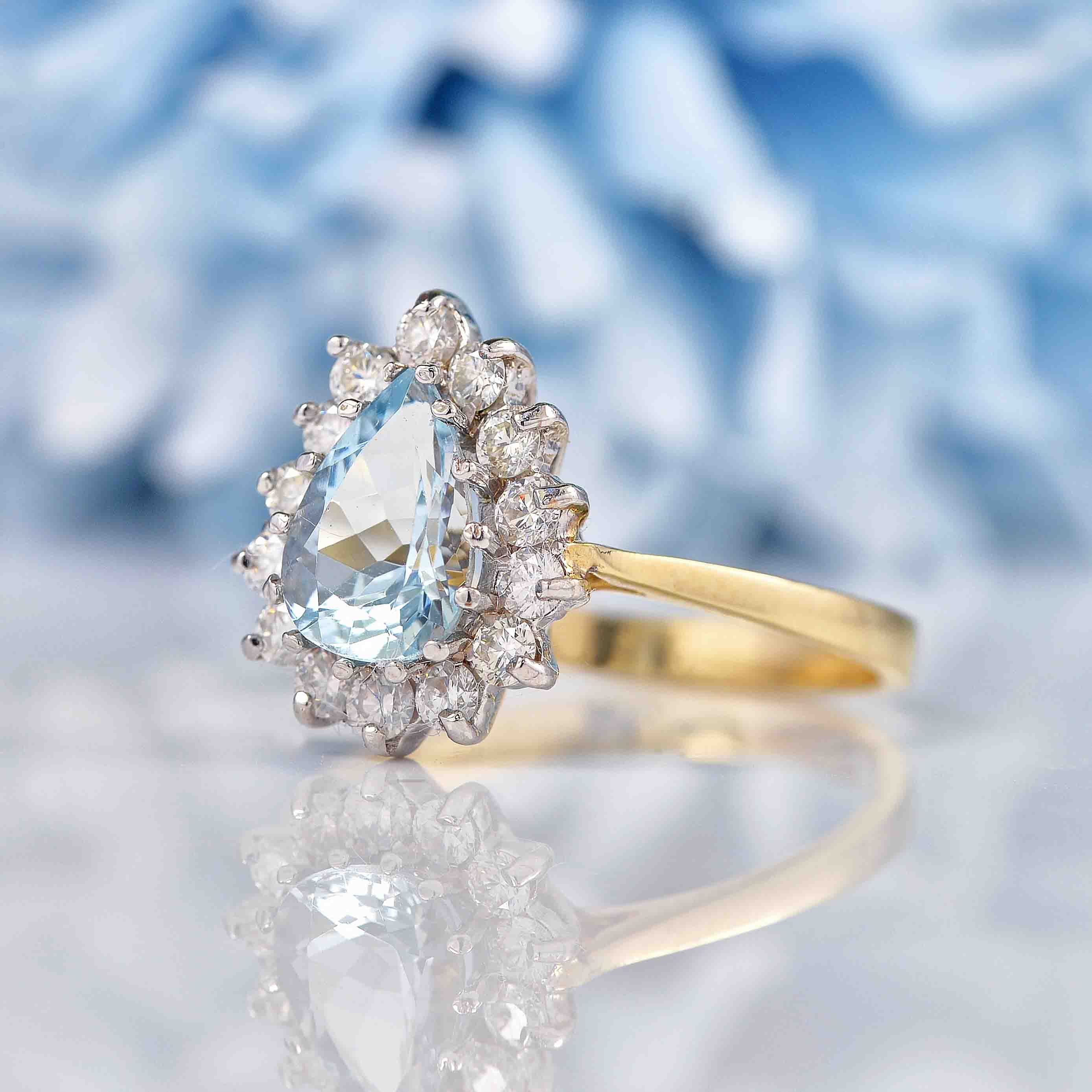 Ellibelle Jewellery Aquamarine & Diamond 9ct Gold Pear-Shaped Cluster Ring