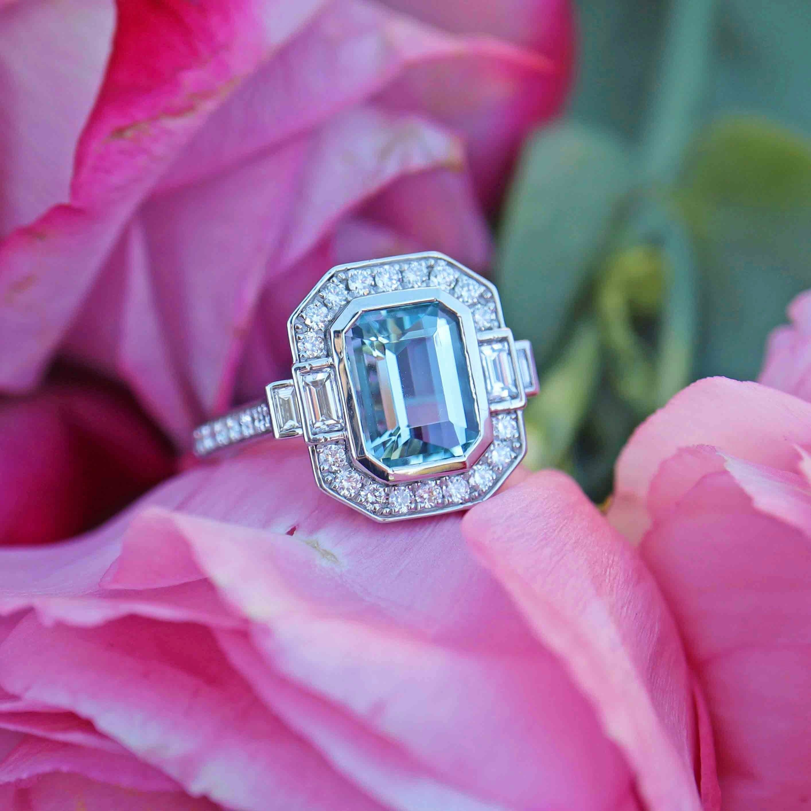 Ellibelle Jewellery Aquamarine & Diamond Platinum Engagement Ring (2.05cts)