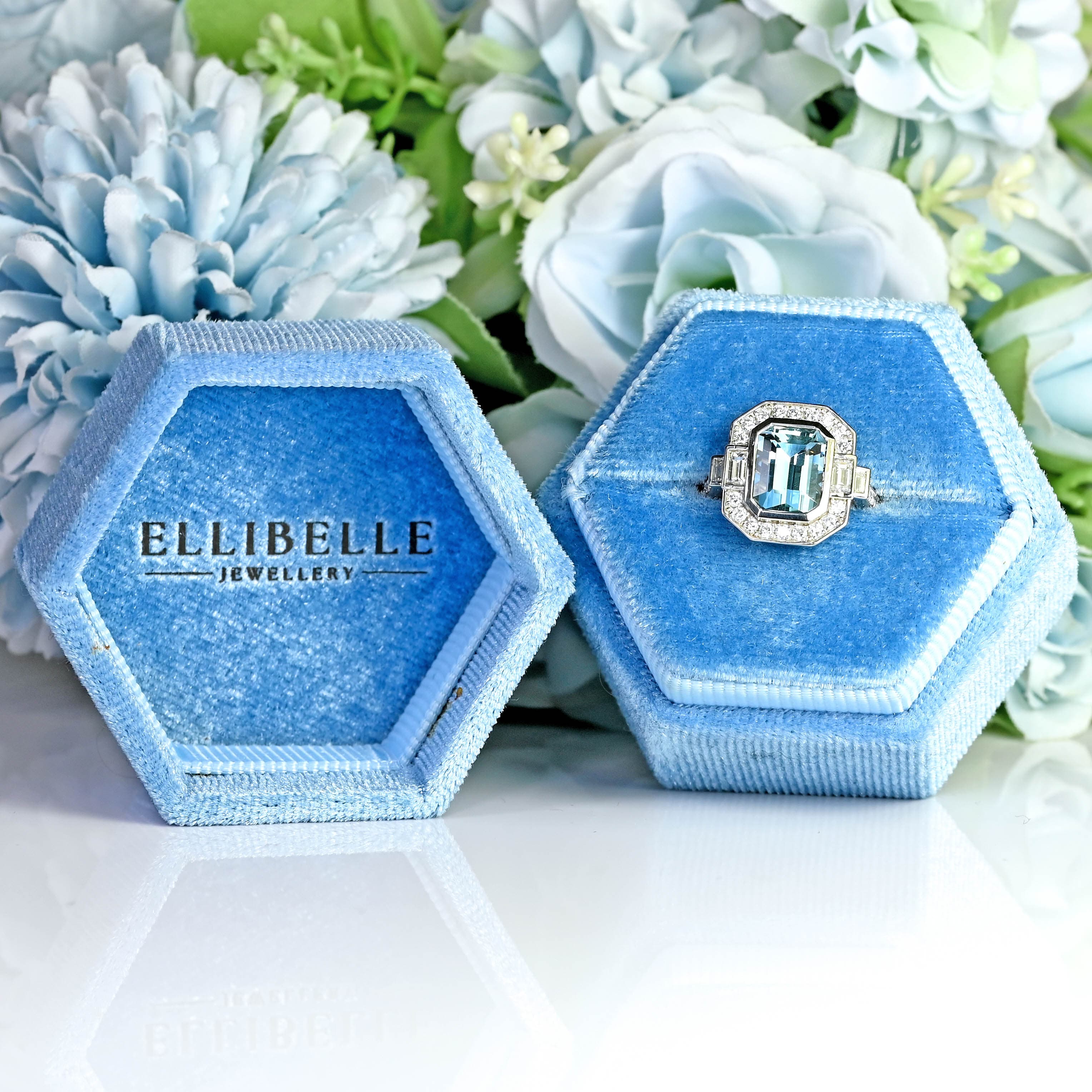 Ellibelle Jewellery Aquamarine & Diamond Platinum Engagement Ring (2.05cts)