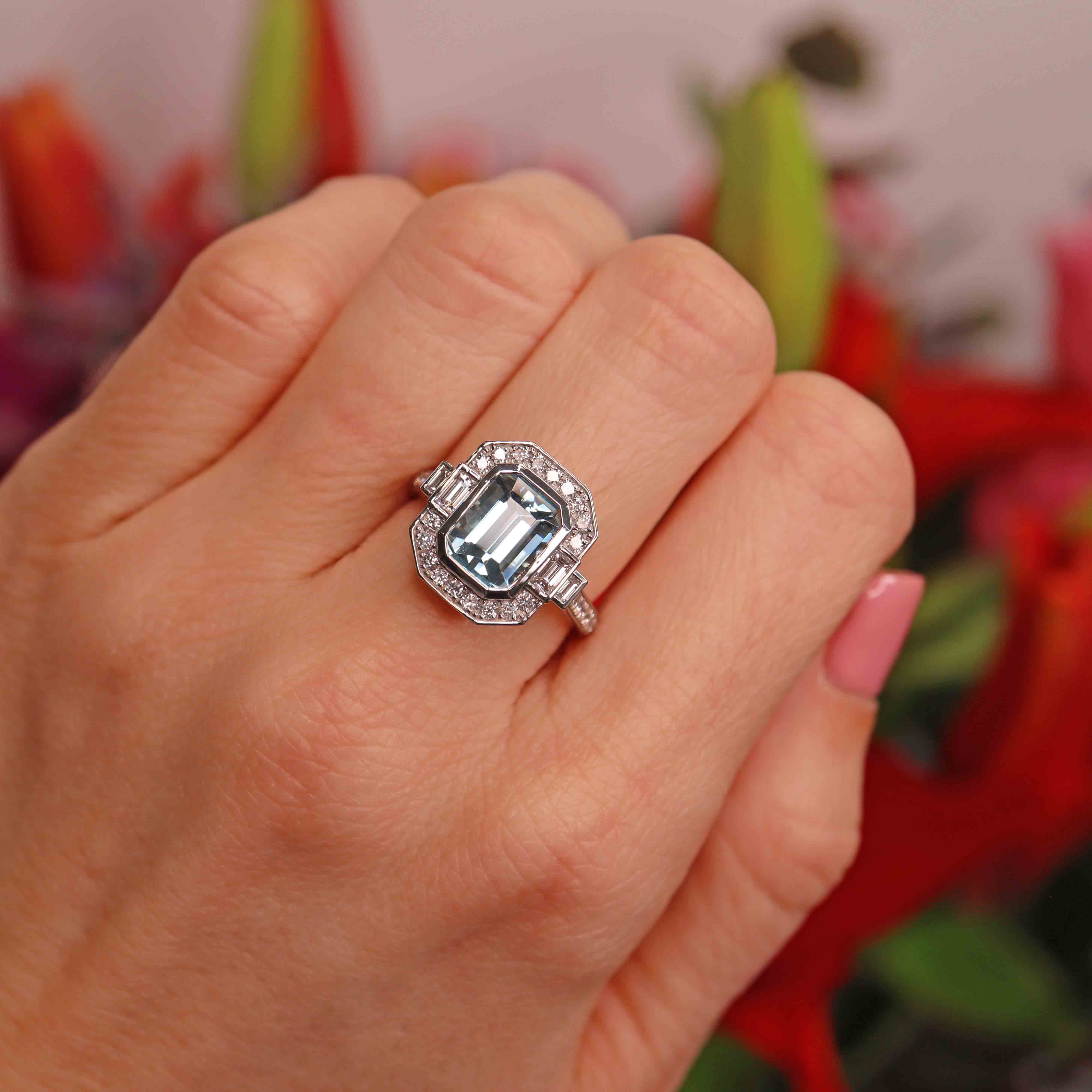 Ellibelle Jewellery Aquamarine & Diamond Platinum Engagement Ring (2.05cts)