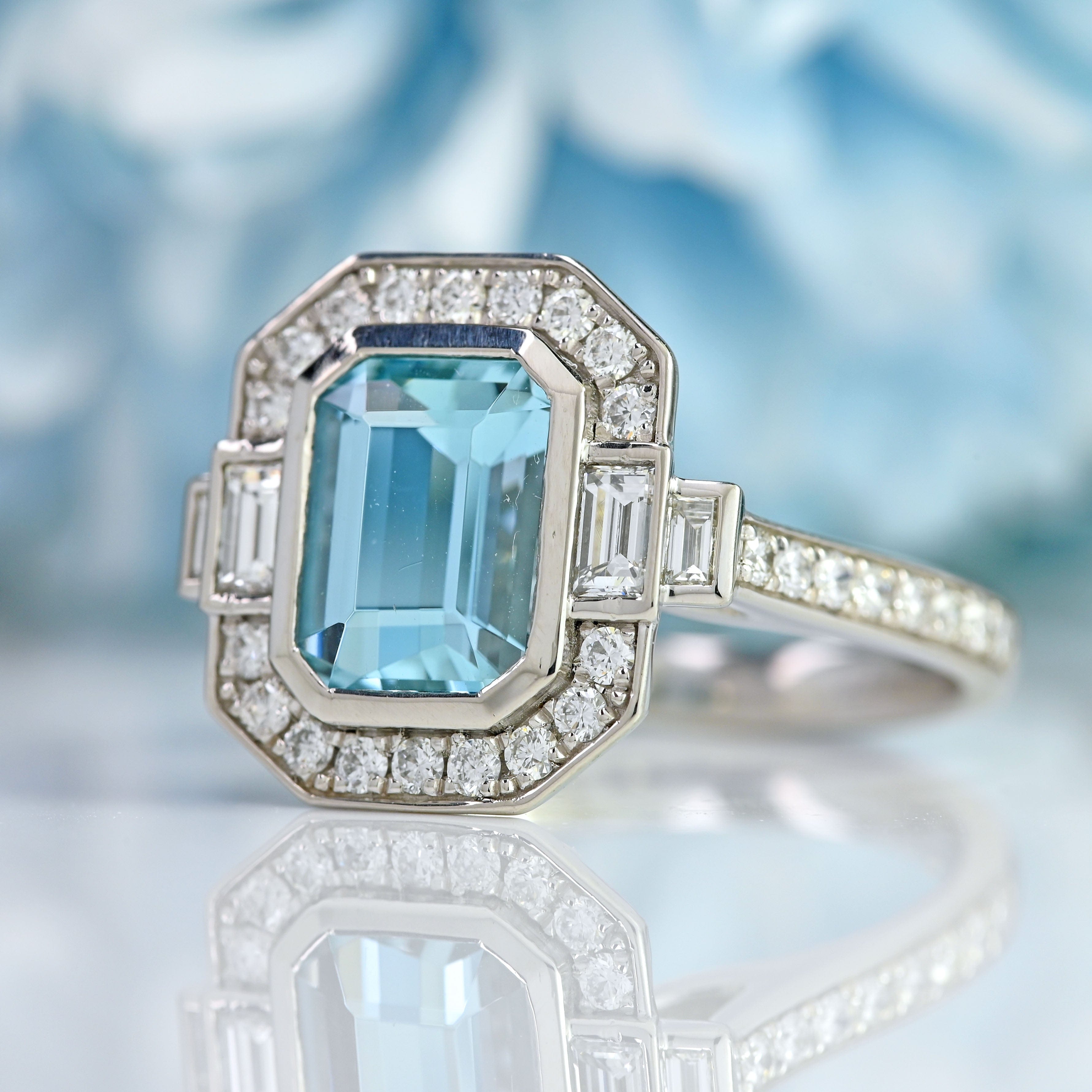 Ellibelle Jewellery Aquamarine & Diamond Platinum Engagement Ring (2.05cts)