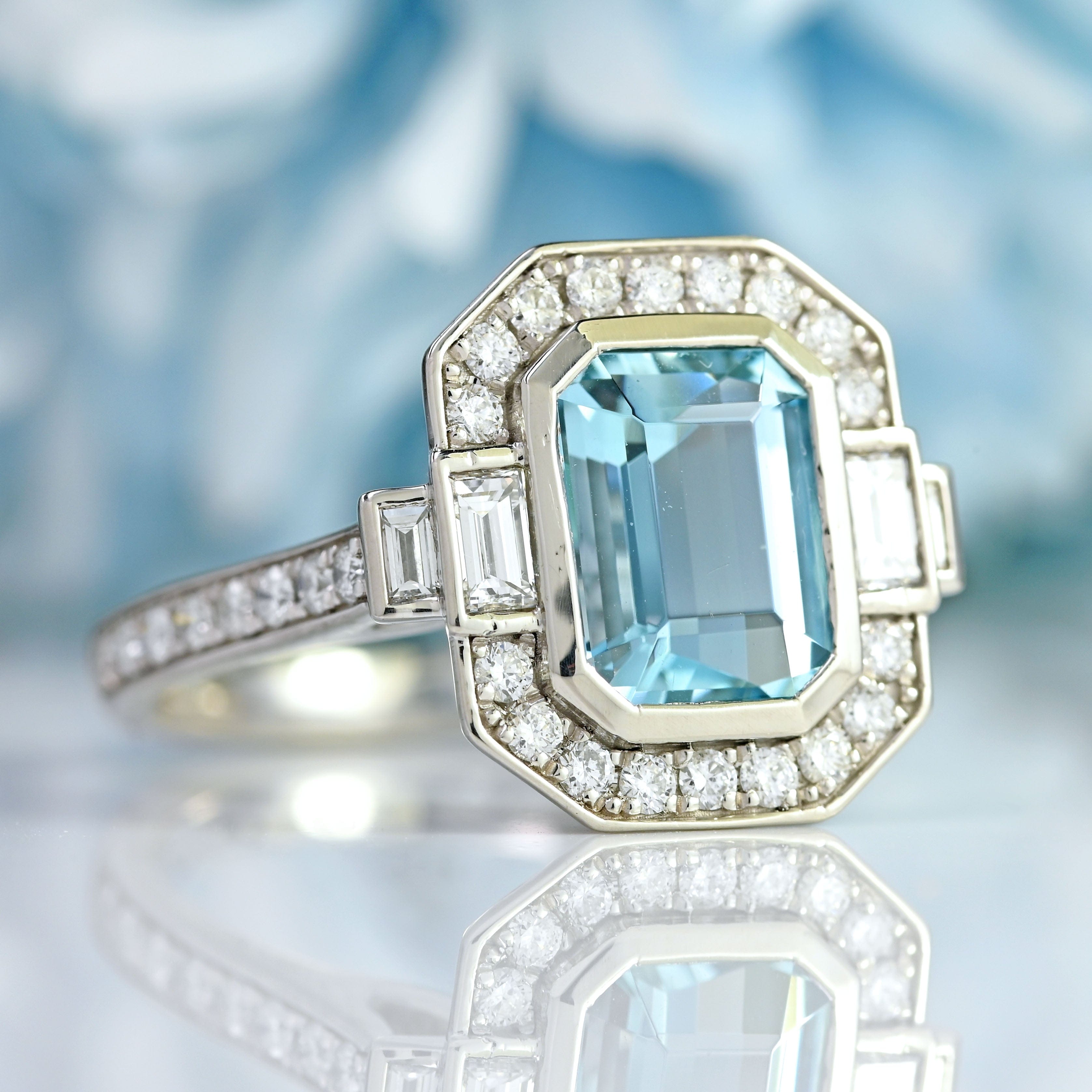Ellibelle Jewellery Aquamarine & Diamond Platinum Engagement Ring (2.05cts)