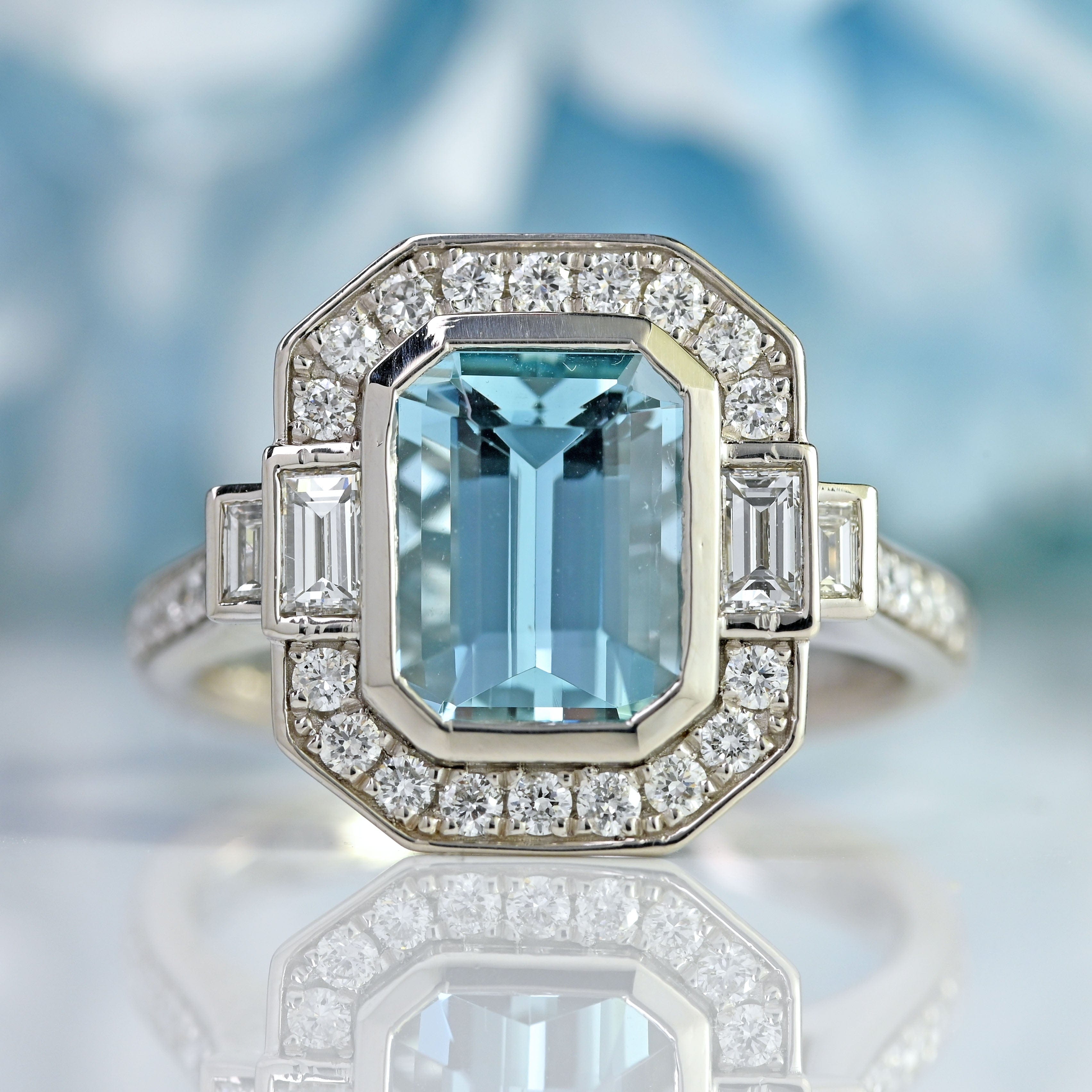 Ellibelle Jewellery Aquamarine & Diamond Platinum Engagement Ring (2.05cts)