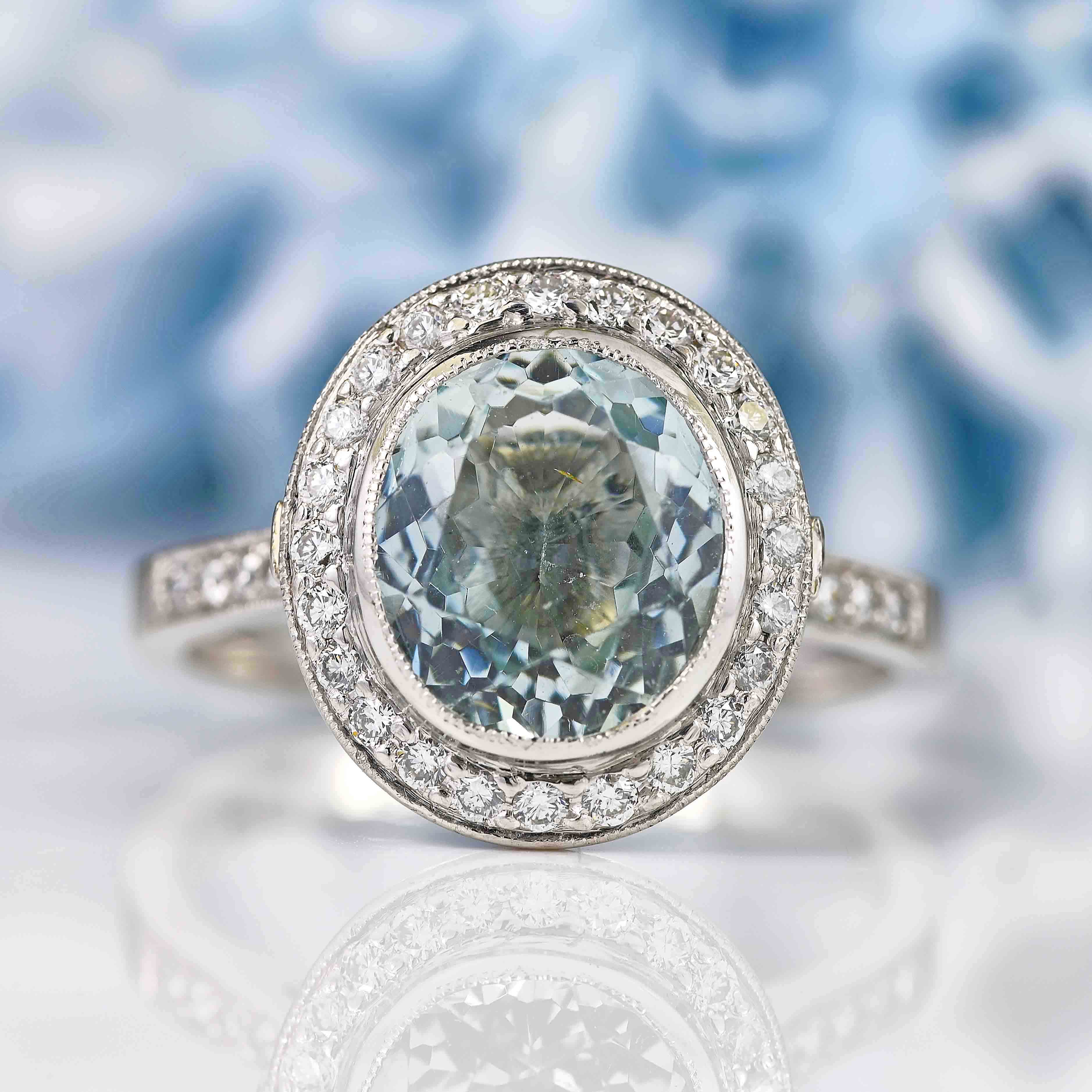 Ellibelle Jewellery Aquamarine & Diamond Platinum Engagement Ring (2.72ct)