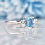 Ellibelle Jewellery Aquamarine & Diamond Platinum Three-Stone Engagement Ring (0.59ct)