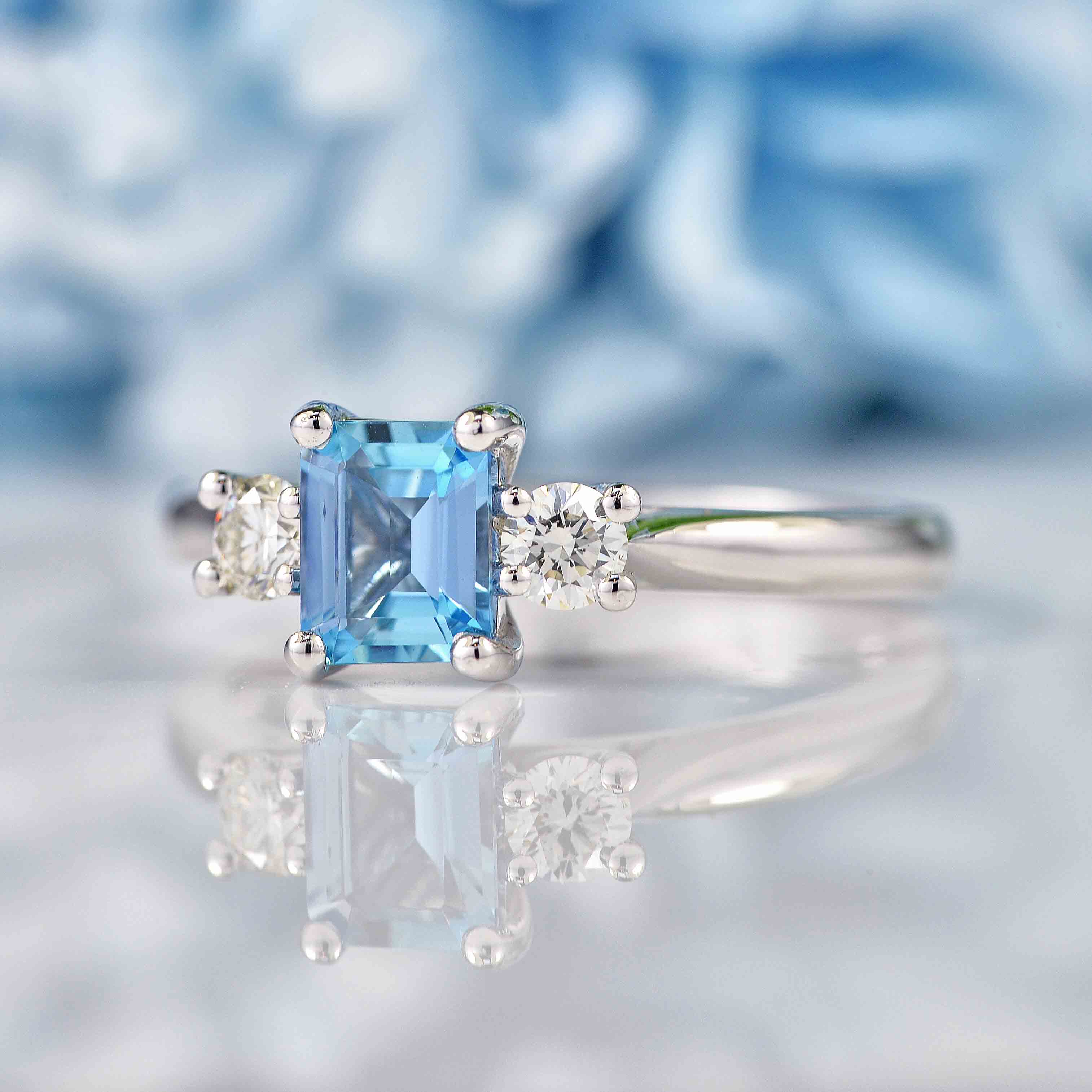 Ellibelle Jewellery Aquamarine & Diamond Platinum Three-Stone Engagement Ring (0.59ct)