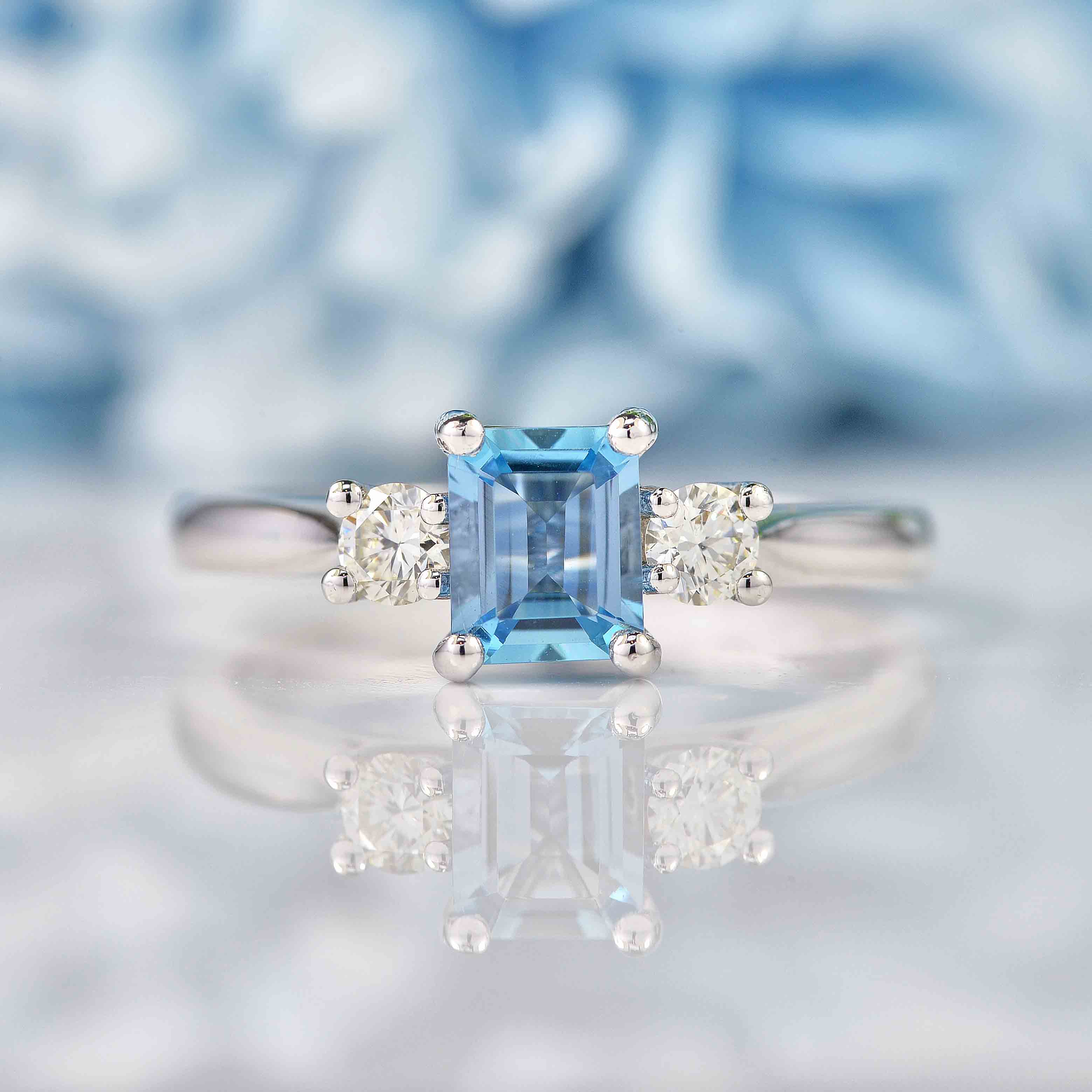 Ellibelle Jewellery Aquamarine & Diamond Platinum Three-Stone Engagement Ring (0.59ct)