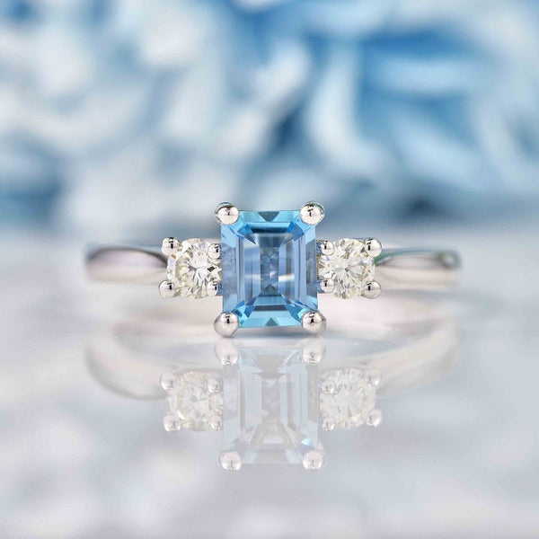 Ellibelle Jewellery Aquamarine & Diamond Platinum Three-Stone Engagement Ring (0.59ct)
