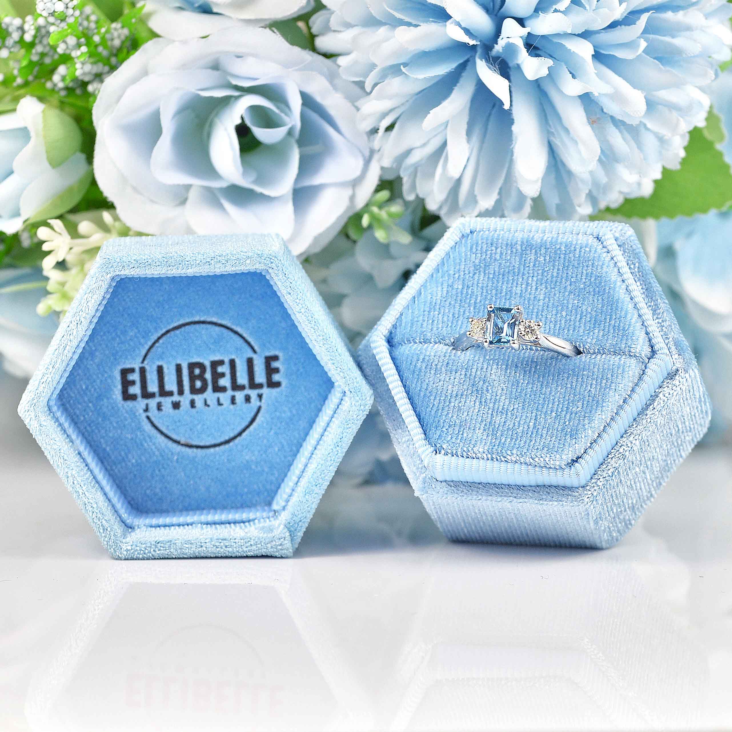 Ellibelle Jewellery Aquamarine & Diamond Platinum Three-Stone Engagement Ring (0.59ct)