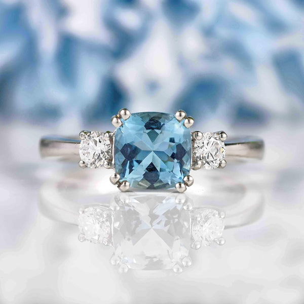 Ellibelle Jewellery Aquamarine & Diamond Platinum Three-Stone Engagement Ring (1.44ct)