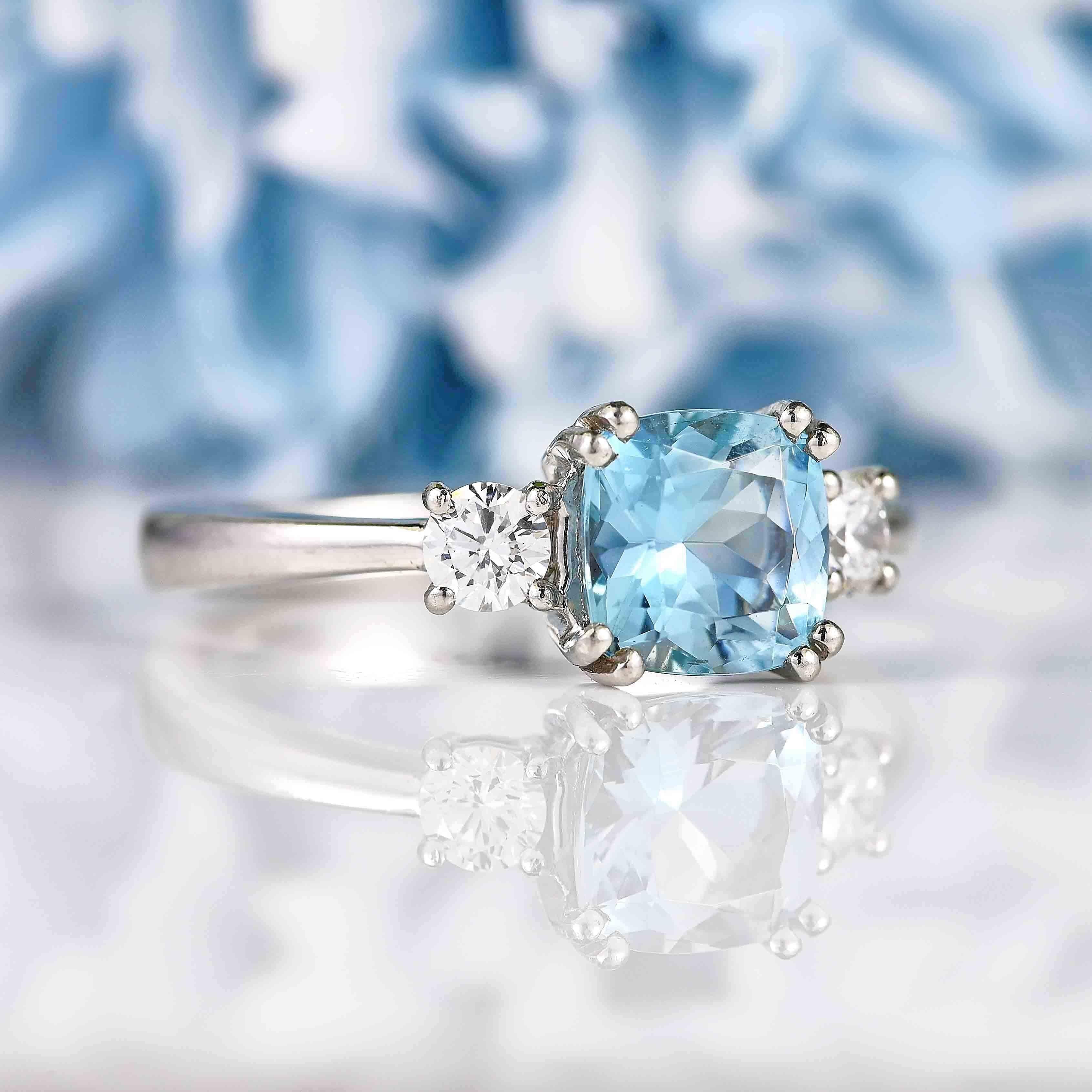 Ellibelle Jewellery Aquamarine & Diamond Platinum Three-Stone Engagement Ring (1.44ct)