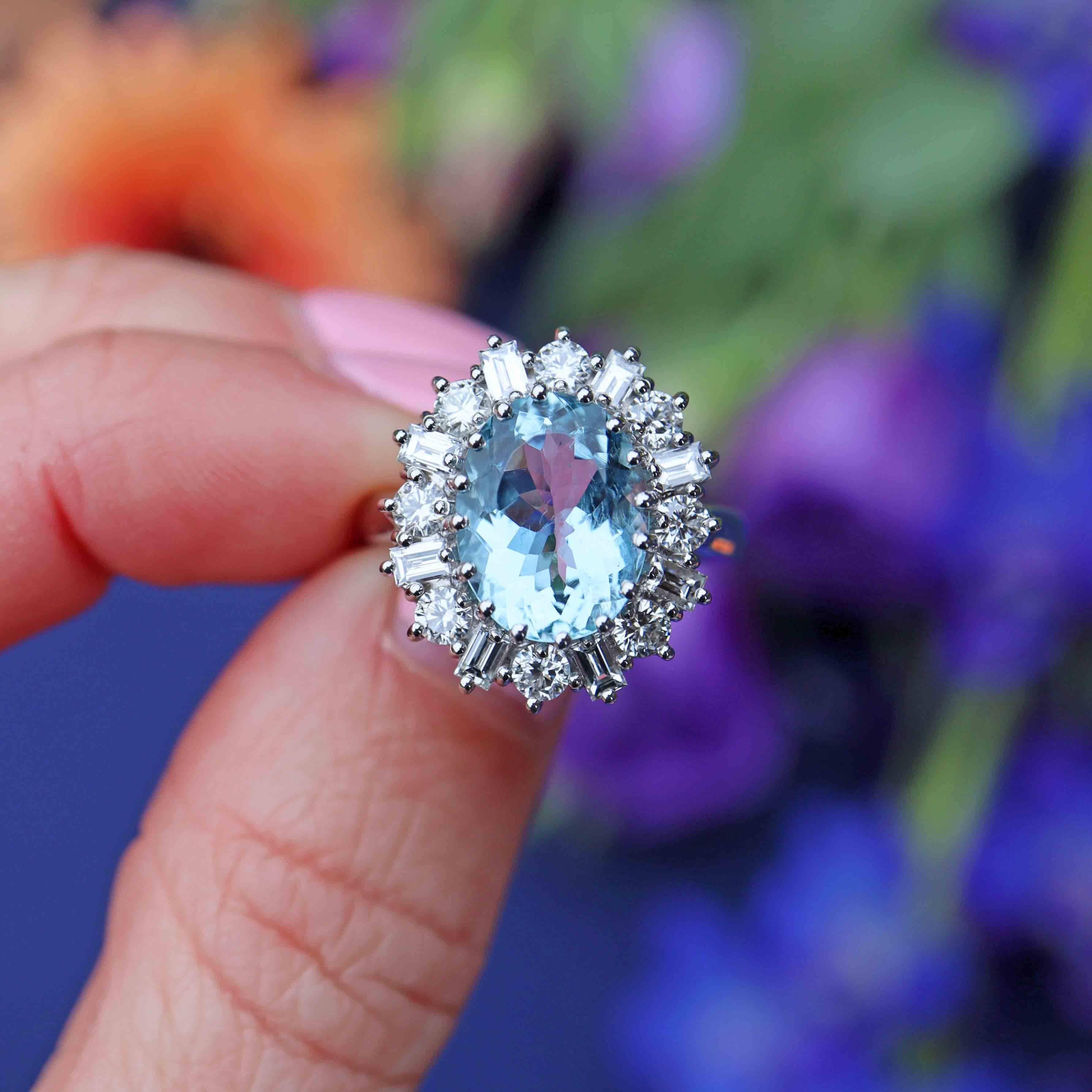 Ellibelle Jewellery Aquamarine & Vari-Cut Diamond Platinum Cluster Ring (3.90cts)